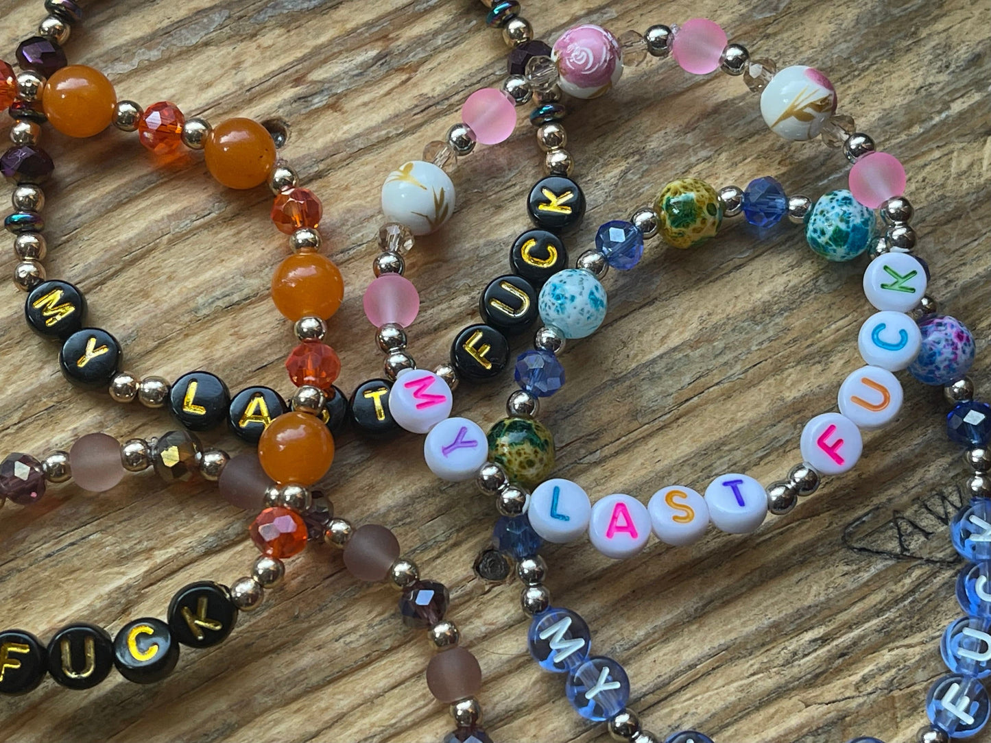 My Last Fuck Bracelet | Pink Floral Cottagecore Stretch Bracelet, Snarky Gag Gift for Friends