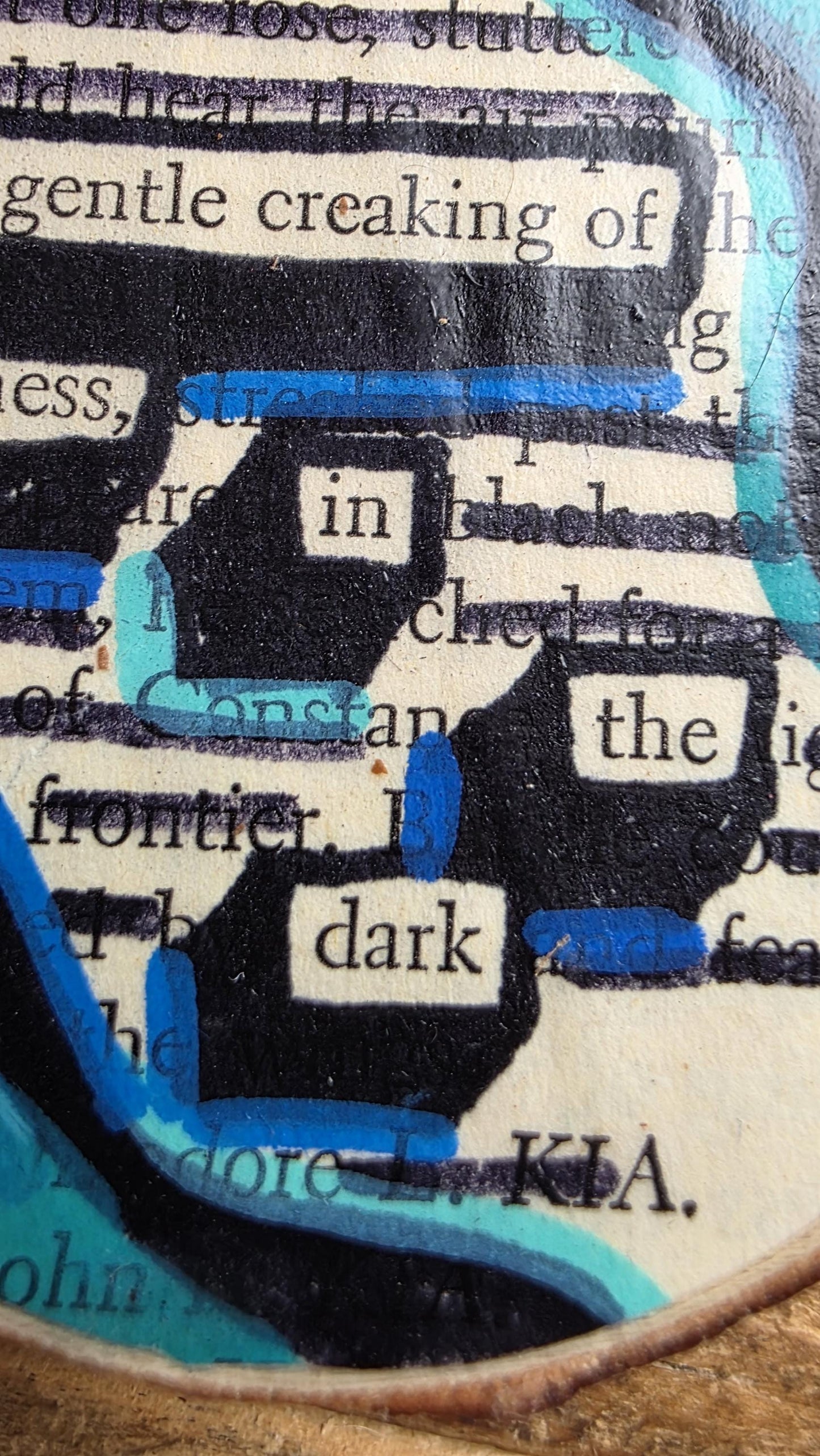 Blackout Poetry Ornament – “Drifting Past the Gentle Creaking Nothingness in the Dark” | Upcycled Book Art | Gothic Christmas Decor