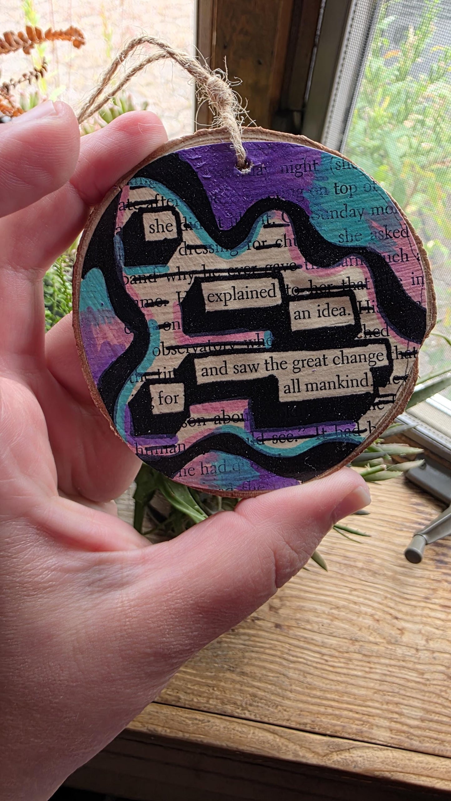 Blackout Poetry Ornament – “She Explained an Idea” | Upcycled Book Ornament | Feminist Gift | Literary Christmas Decor | Handmade