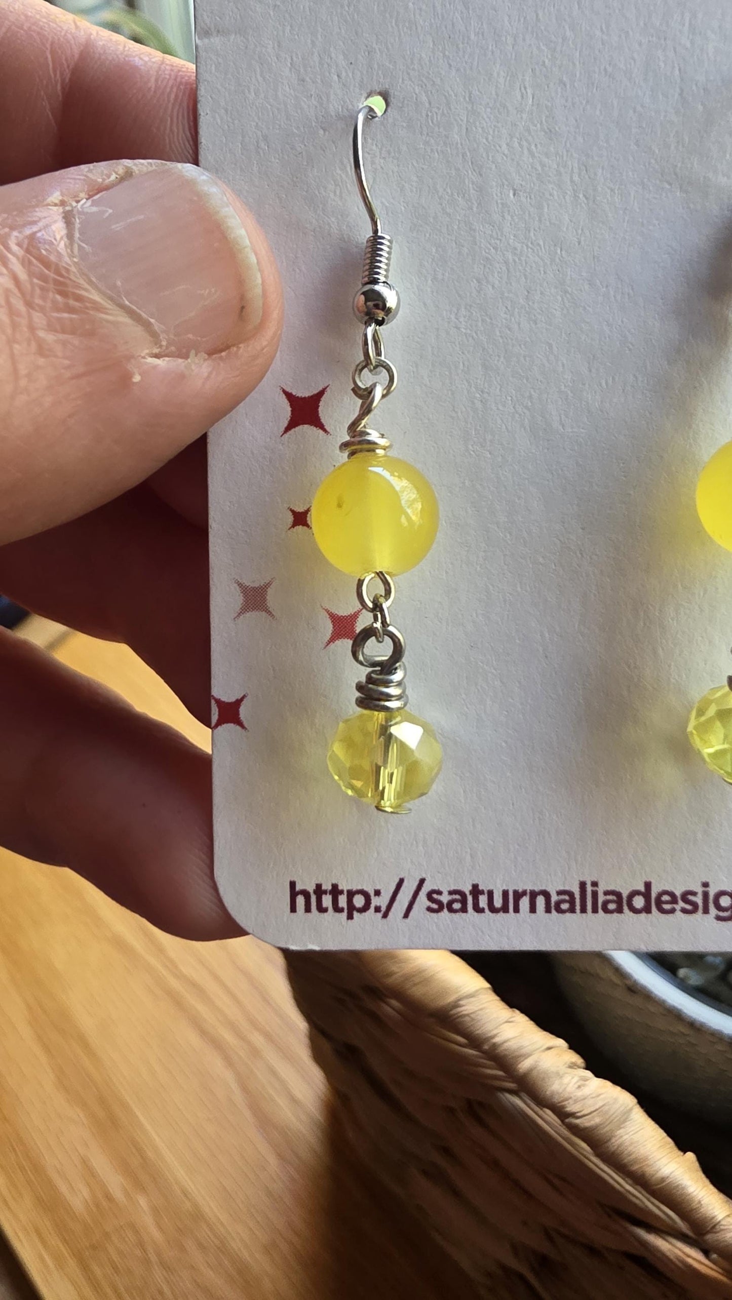 Yellow Beaded Earrings, Handmade One of a Kind Jewelry, Silver Plated Hooks, Boho Minimalist Earrings, Teacher Gift, One Bead Wonder