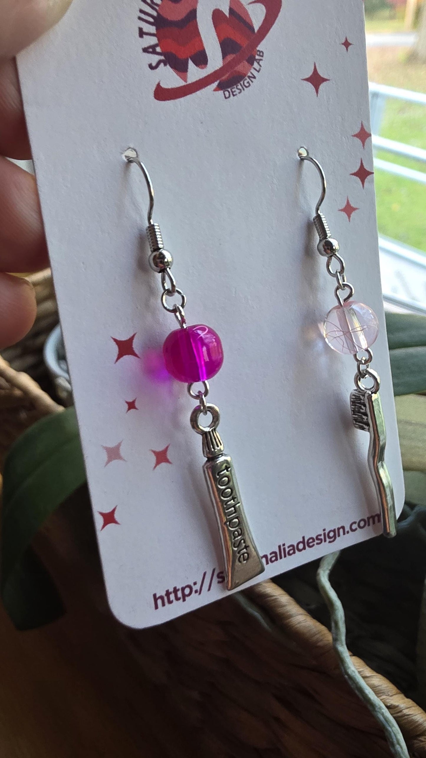 Toothbrush and Toothpaste Earrings, Mismatched Dental Jewelry, Pink Dentist Gift, Funny Earrings for Hygienists, Whimsical Handmade Jewelry
