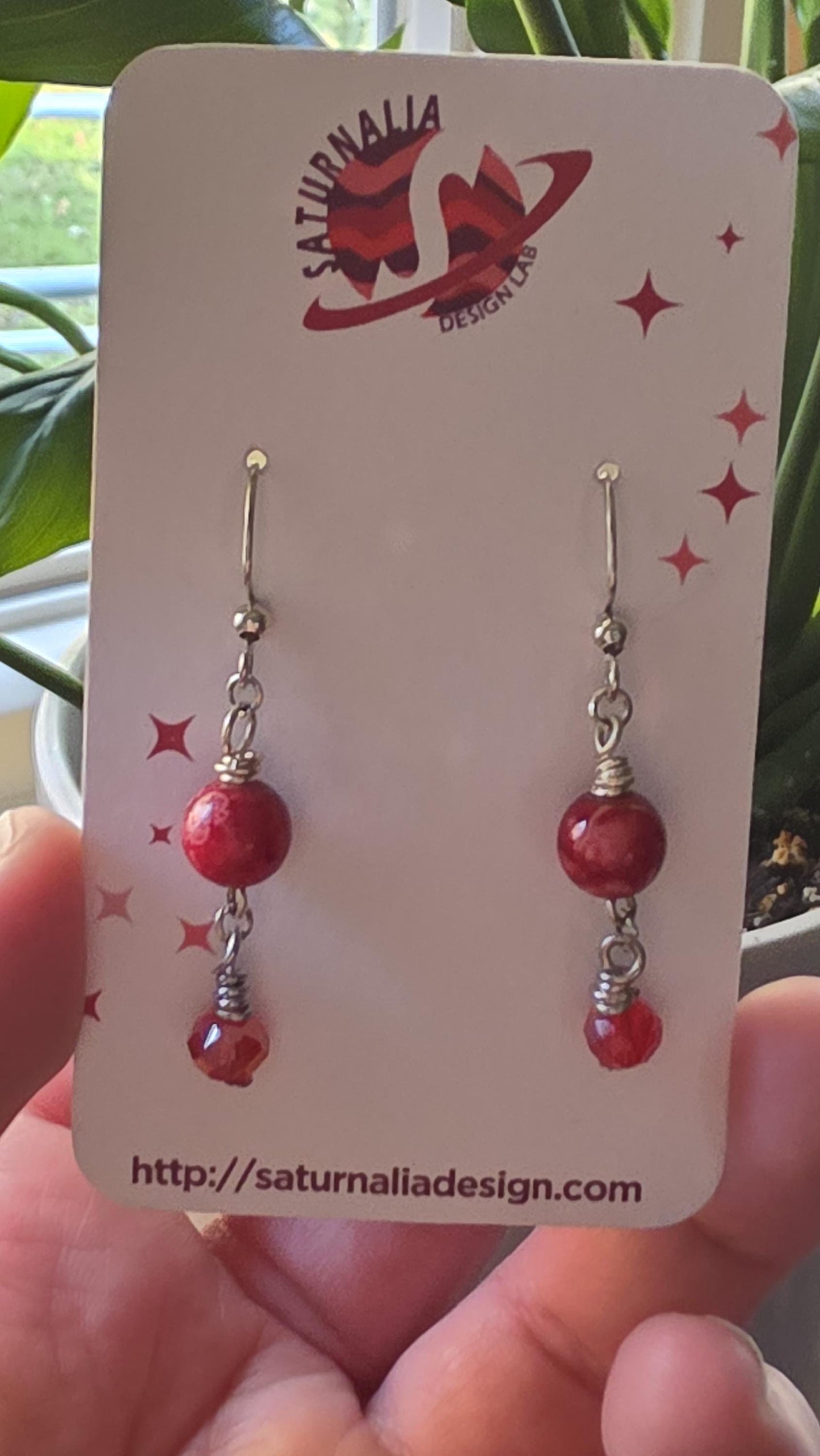 Red Beaded Earrings, Handmade Glass & Crystal Dangle Earrings, Silver Plated Hooks, Elegant Minimalist Jewelry, One of a Kind Gift