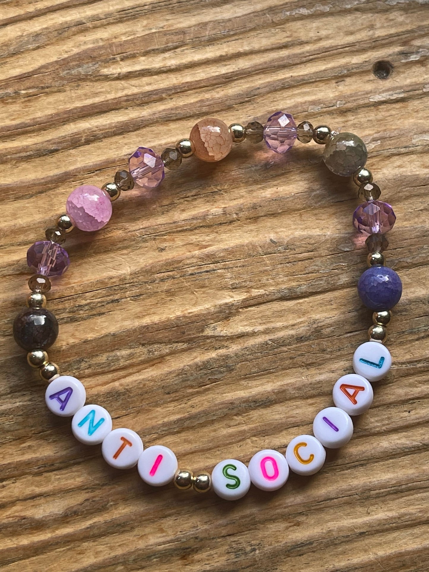 Adjustable Bohemian "Anti-Social" Bracelet | Handmade Purple Crystal Statement Jewelry for College Students