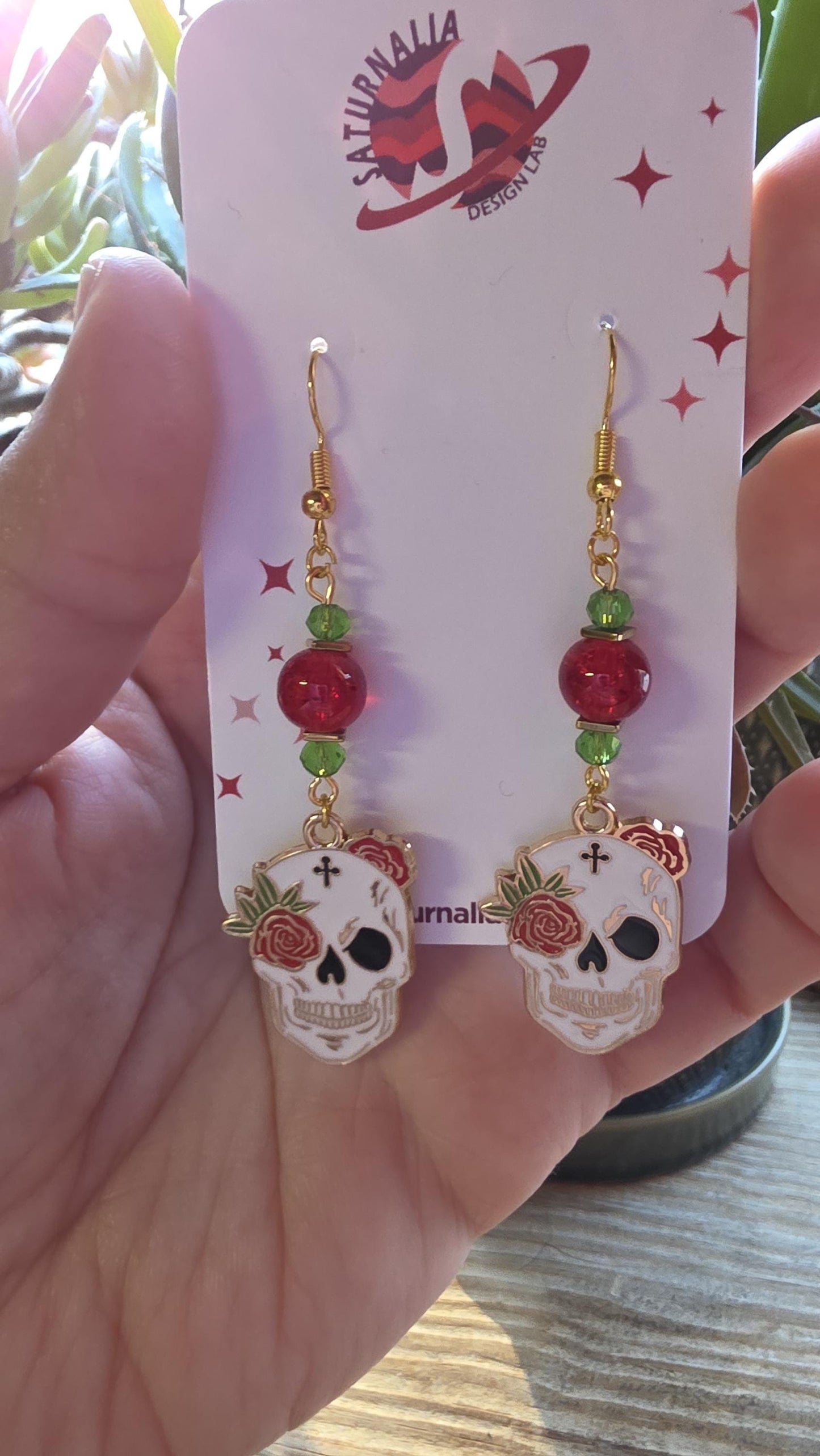 Skull Earrings with Floral Accents – Goth Botanical Witch Earrings, Hypoallergenic Statement Jewelry, Gift for Alternative Fashion Fans