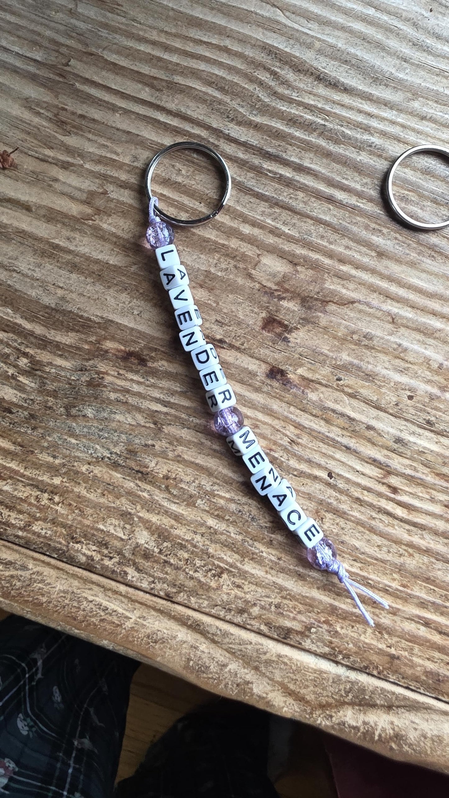 Lavender Menace Keychain, Handmade LGBTQ Keychain, Queer Pride Keychain, Feminist Statement Gift, Beaded Keychain, Radical History Accessory