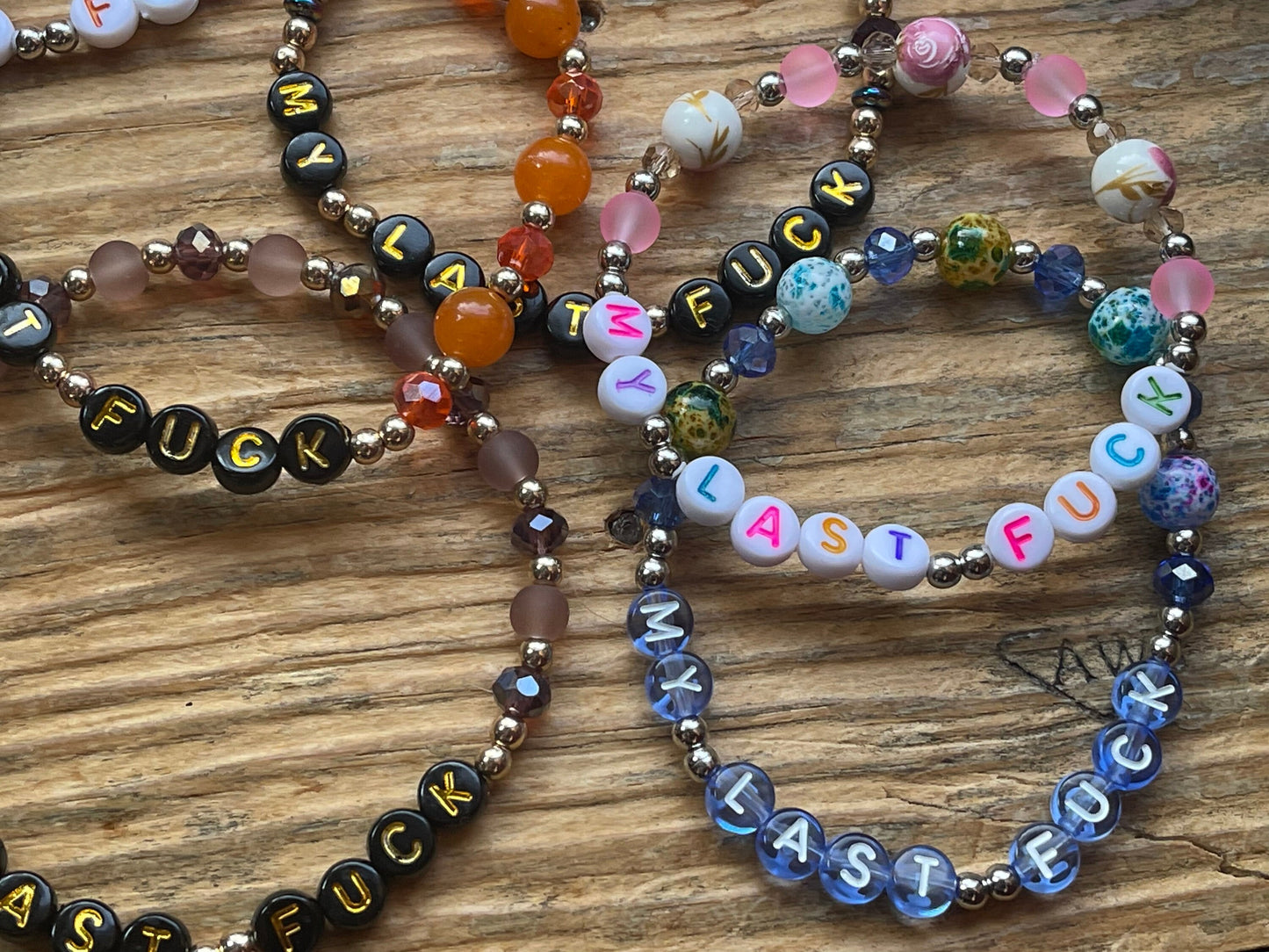 MY LAST FUCK Bracelet | Sarcastic Friendship Bracelet | Orange Bracelet with Vintage Lucite Beads | Sarcastic Gifts for Bestie