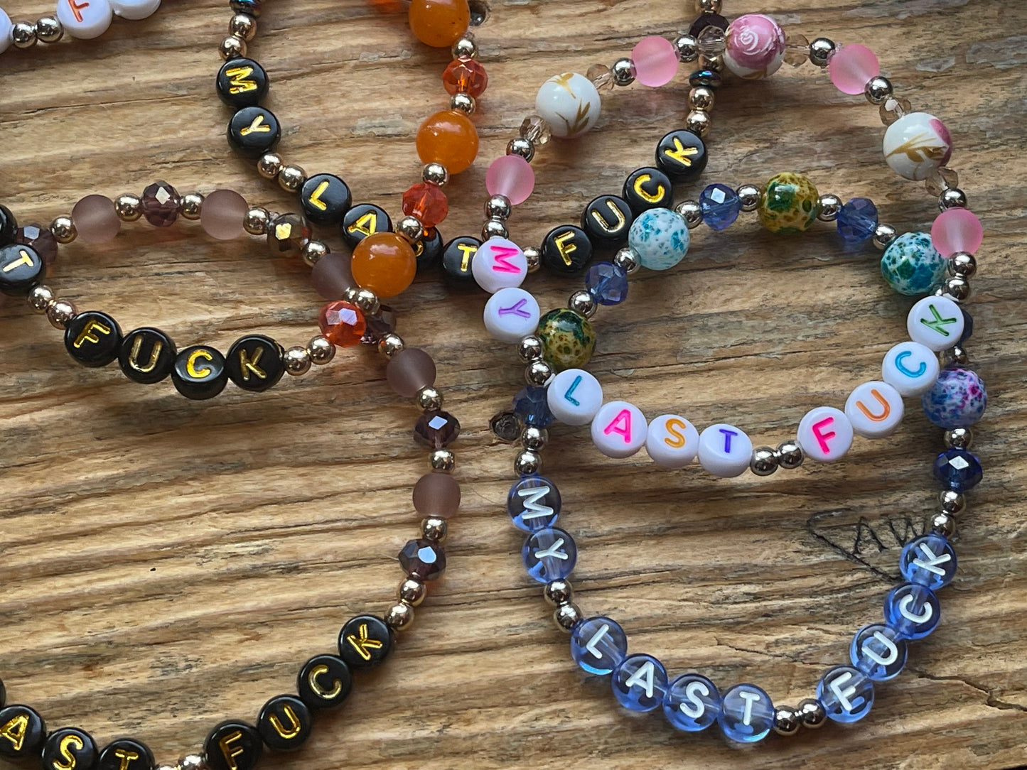 MY LAST FUCK Bracelet | Sarcastic Friendship Bracelet | Orange Bracelet with Vintage Lucite Beads | Sarcastic Gifts for Bestie