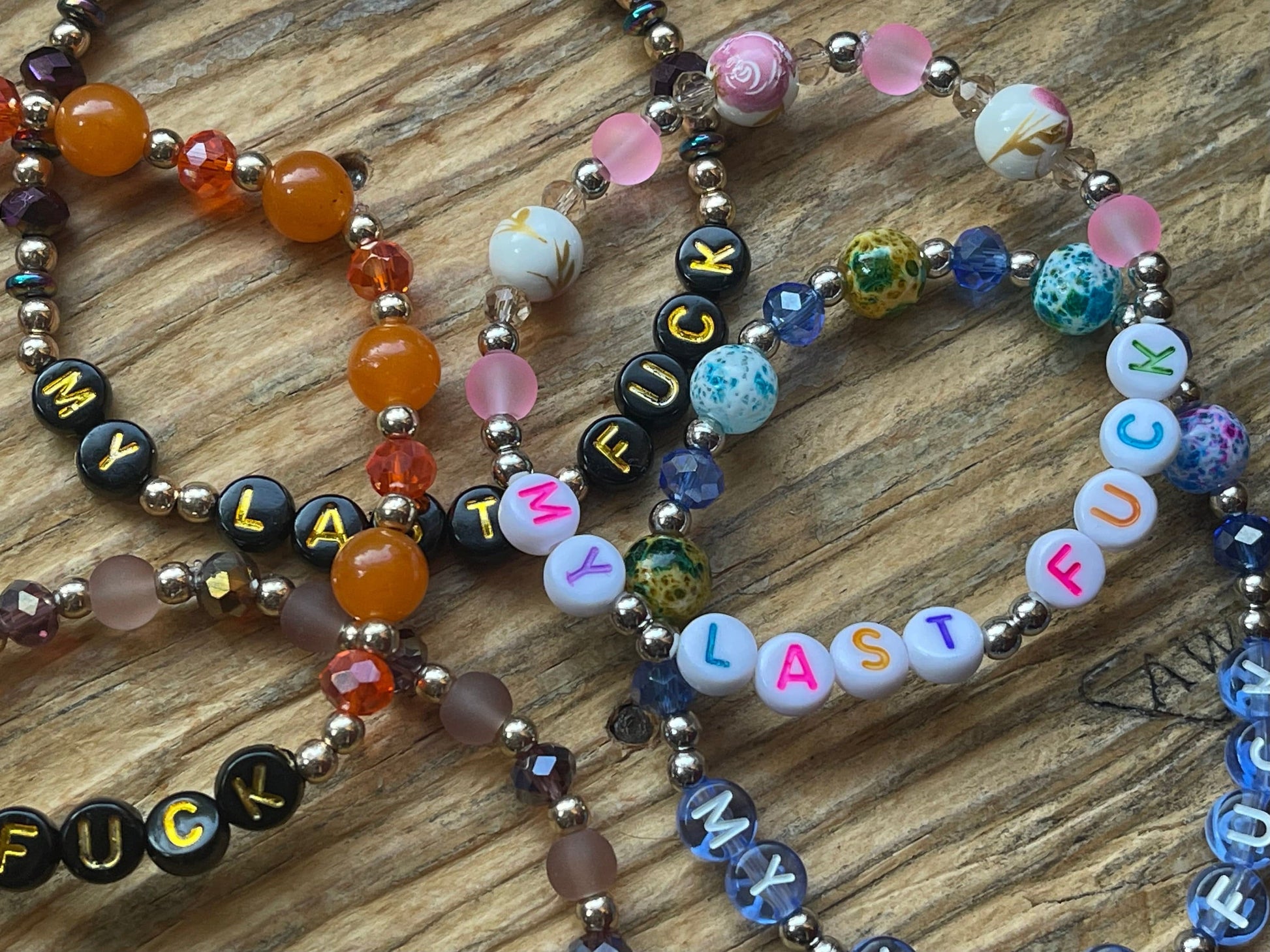 My Last Fuck Bracelet | Pink Floral Cottagecore Stretch Bracelet, Snarky Gag Gift for Friends