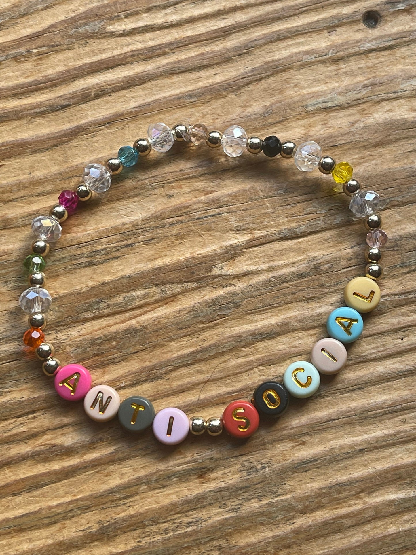 ANTI SOCIAL Friendship Bracelet | Snarky Gifts for Friends | Ironic Friendship Bracelet | Colorful Snarky Gift