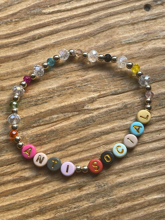 ANTI SOCIAL Friendship Bracelet | Snarky Gifts for Friends | Ironic Friendship Bracelet | Colorful Snarky Gift