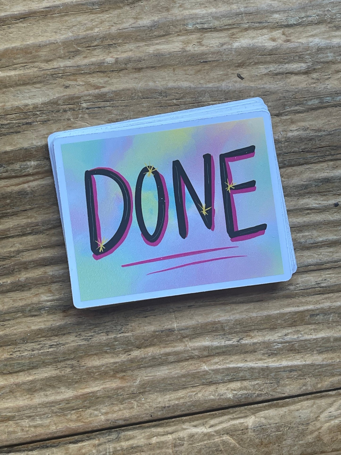 DONE Stickers | Multicolored Vinyl Sticker | Pastel Sticker for Laptops, Car Decals, and More | Stocking Stuffer | Holiday Gift