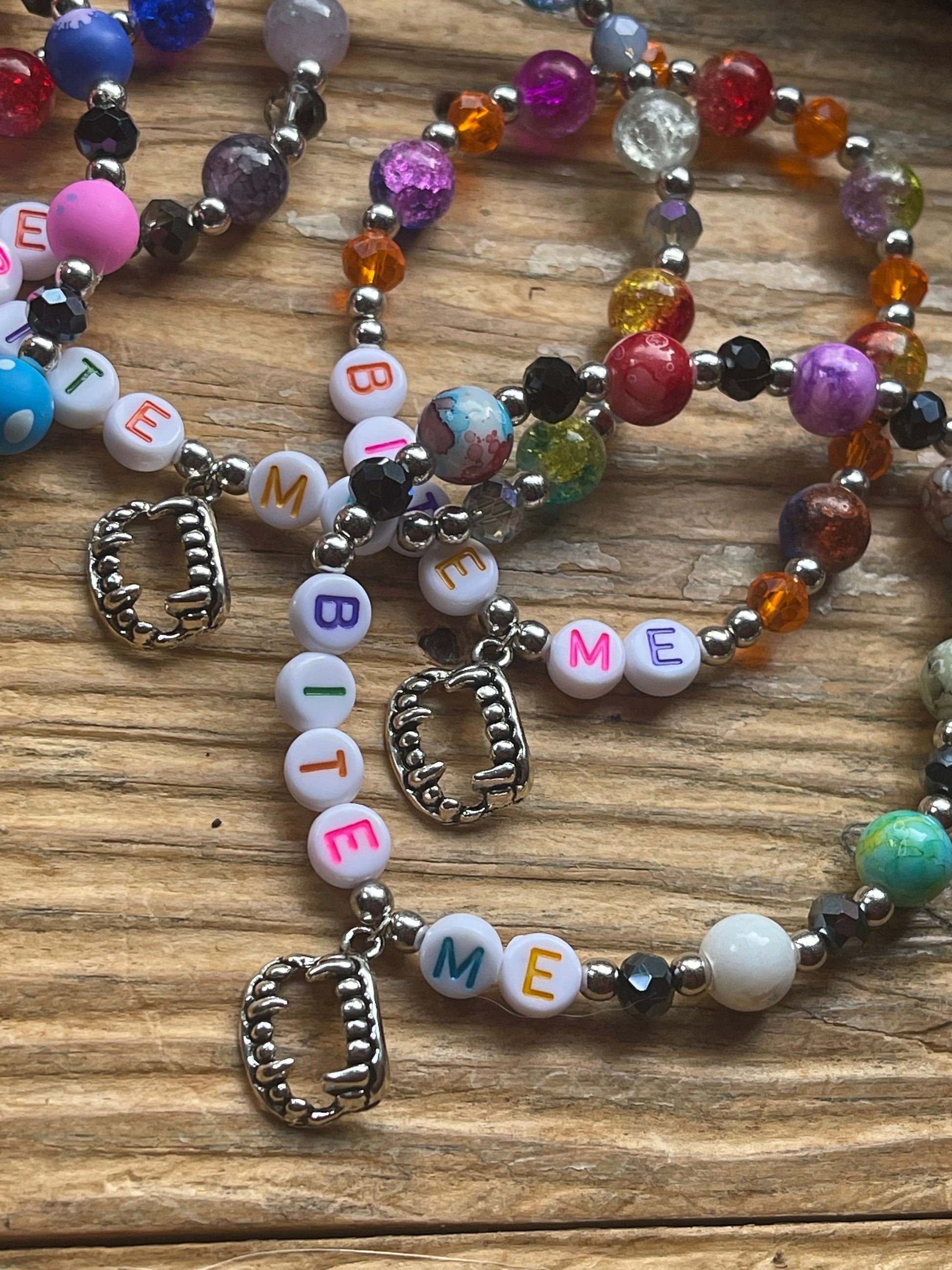 BITE ME Friendship Bracelet | Snarky Neon Bracelet for Vampire Fans | Colorful Halloween Jewelry | Various Sizes and Styles