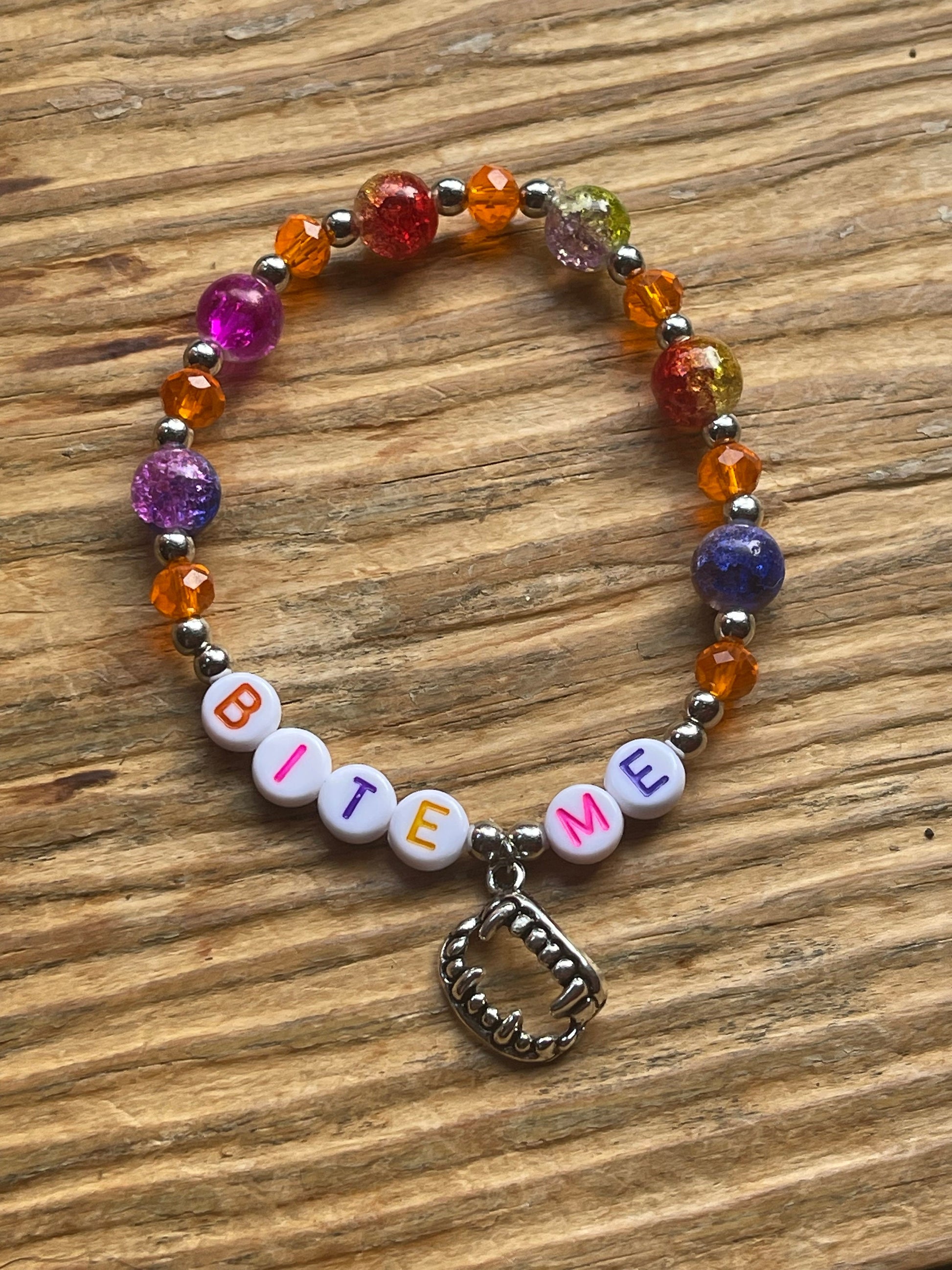 BITE ME Friendship Bracelet | Snarky Neon Bracelet for Vampire Fans | Colorful Halloween Jewelry | Various Sizes and Styles