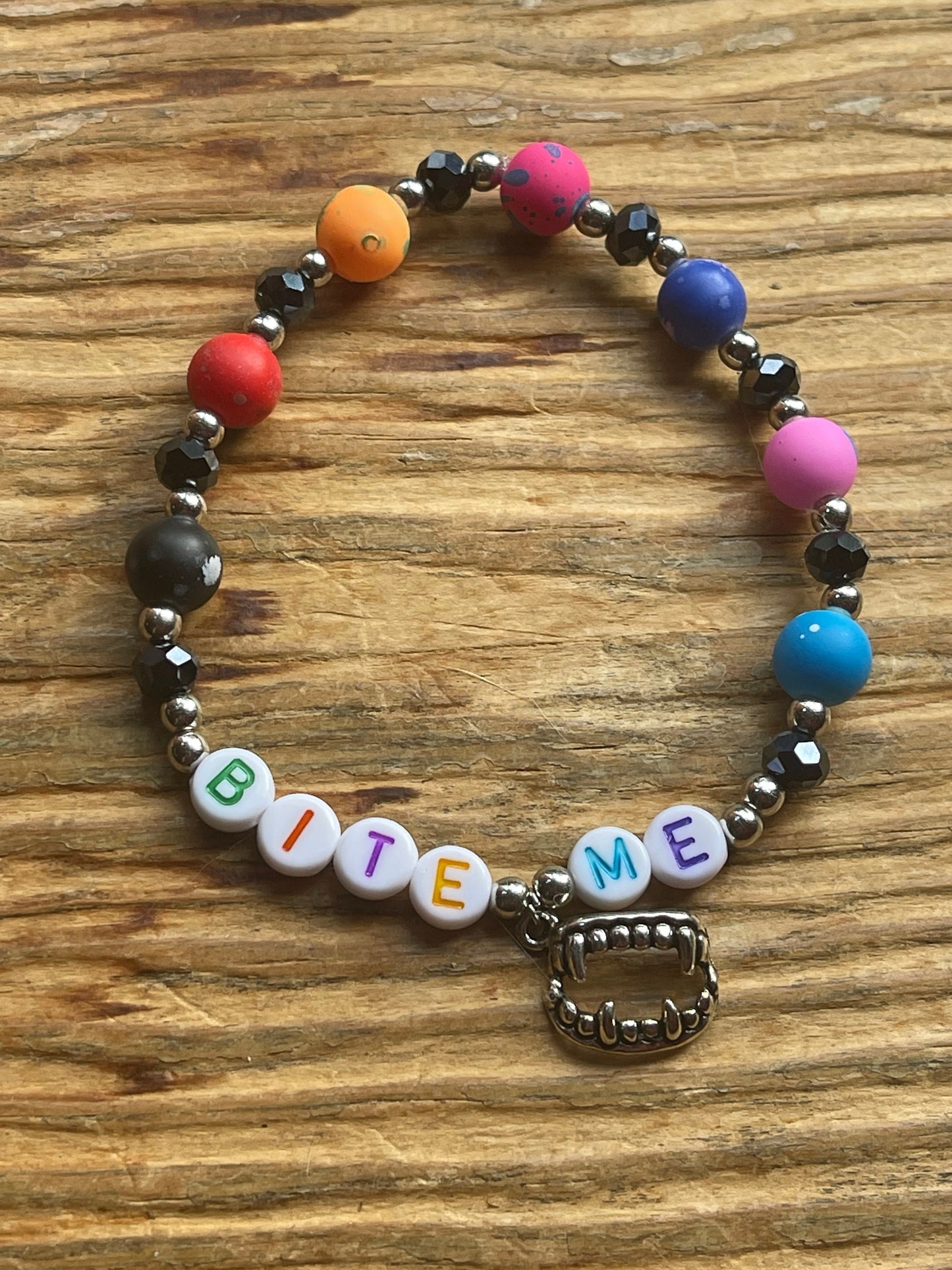 BITE ME Friendship Bracelet | Snarky Neon Bracelet for Vampire Fans | Colorful Halloween Jewelry | Various Sizes and Styles