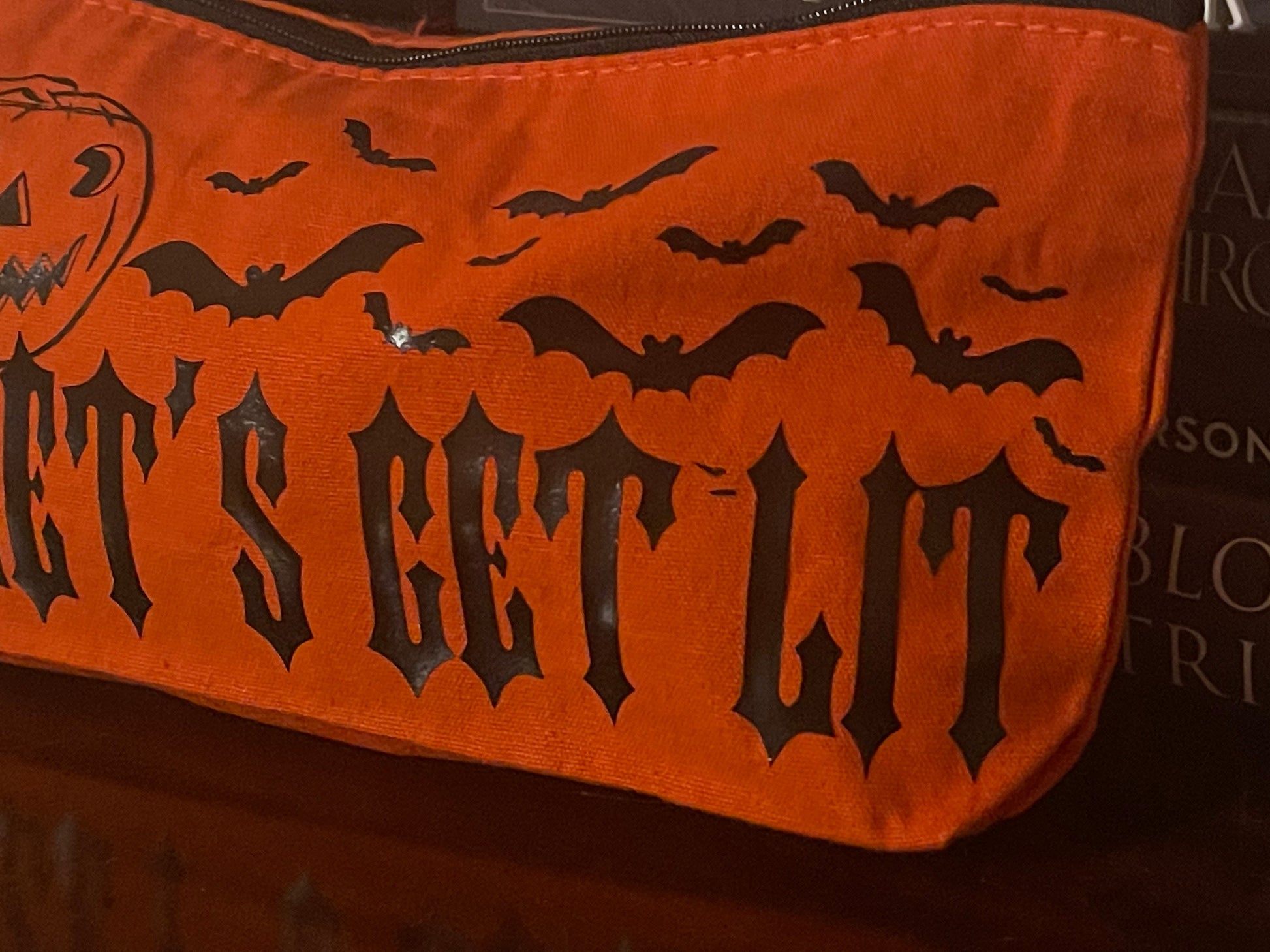 LET’S GET LIT Zipper Pouch | Halloween Cosmetic Pouch | Pinup Girl Zipper Pouch | Rockabilly Sticker Pouch | Feminine Hygiene Organizer