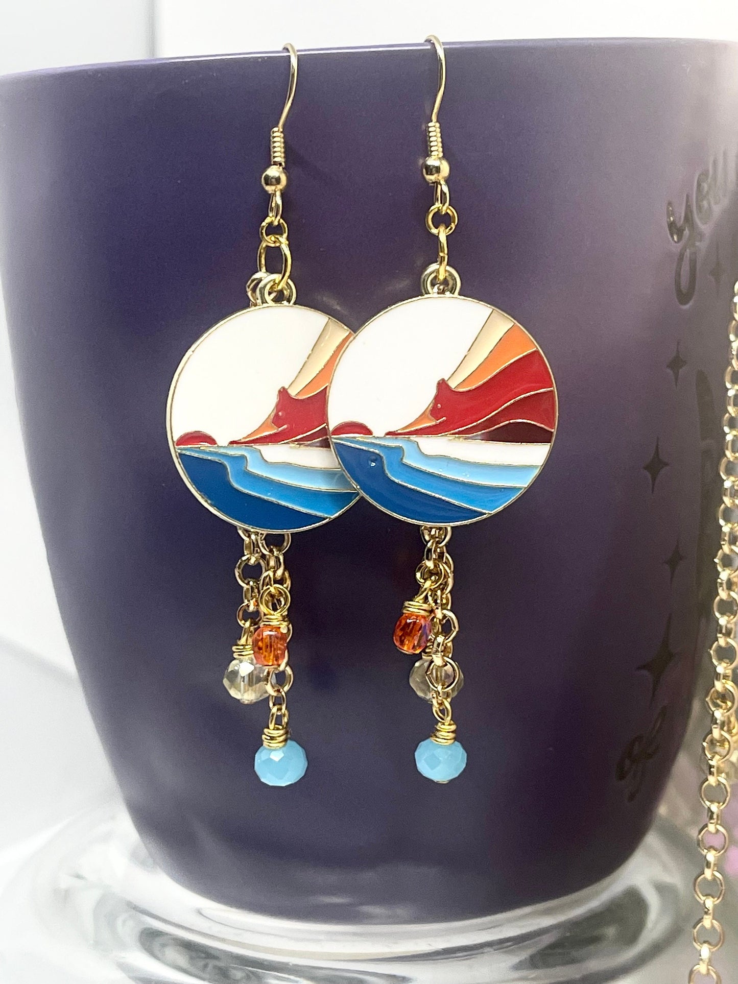 COASTAL CAT Earrings, Earrings with Color Cat Landscapes, Gifts for Cat Lovers, Cat Mom Gifts, Ready to Ship, 5 Styles