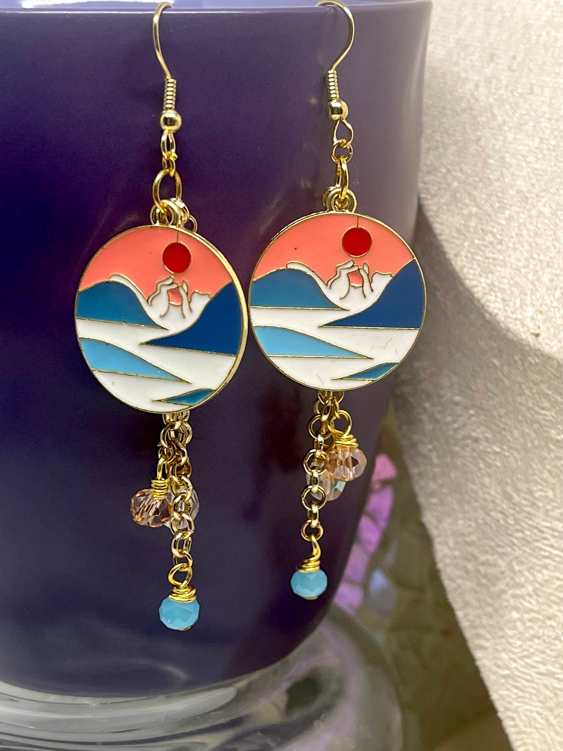 COASTAL CAT Earrings, Earrings with Color Cat Landscapes, Gifts for Cat Lovers, Cat Mom Gifts, Ready to Ship, 5 Styles