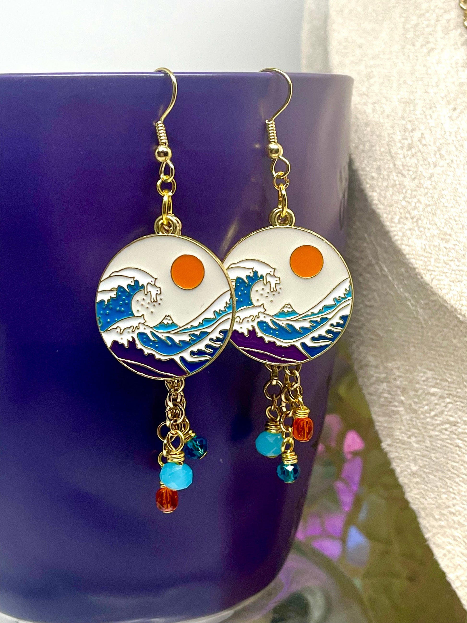 COASTAL CAT Earrings, Earrings with Color Cat Landscapes, Gifts for Cat Lovers, Cat Mom Gifts, Ready to Ship, 5 Styles