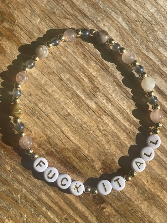 Fuck It All Bracelet – Neutral Stone Beaded Bracelet with Gold Accents, Snarky Gag Gift for Friends & Coworkers, Funny Adult Humor Jewelry
