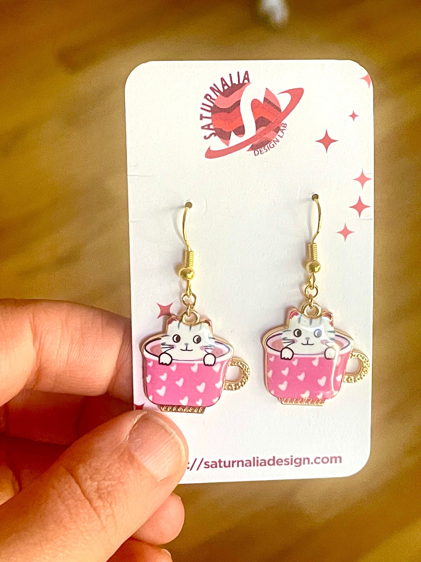 TEA TIME CAT Earrings, Cat Lover Earrings, Cute Cat Earrings, Cat Mom Gifts, Gifts for Her, Gifts for Cat Lovers, Birthday Gift, 5 Styles