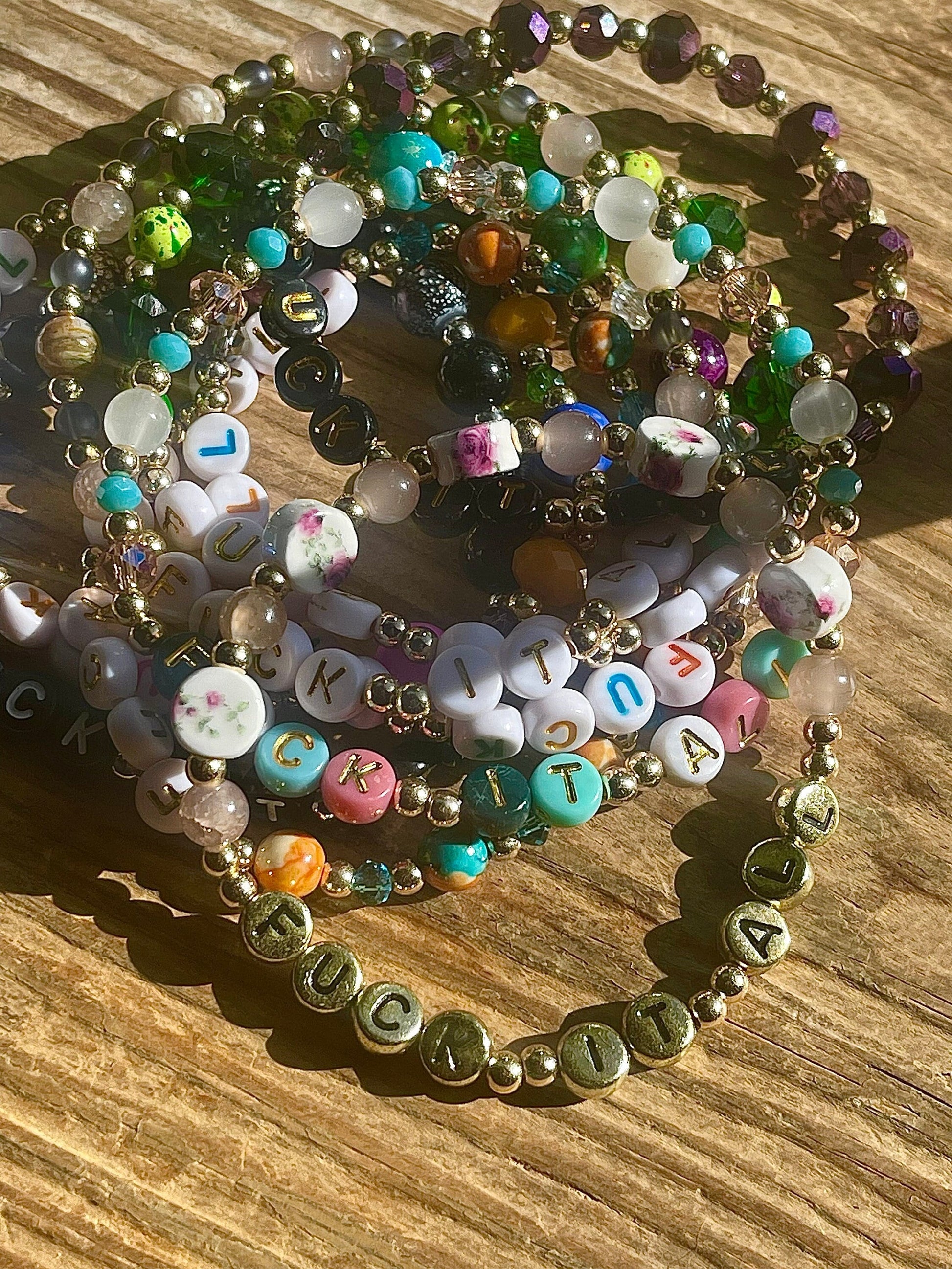 Fuck It All Bracelet – Neutral Stone Beaded Bracelet with Gold Accents, Snarky Gag Gift for Friends & Coworkers, Funny Adult Humor Jewelry