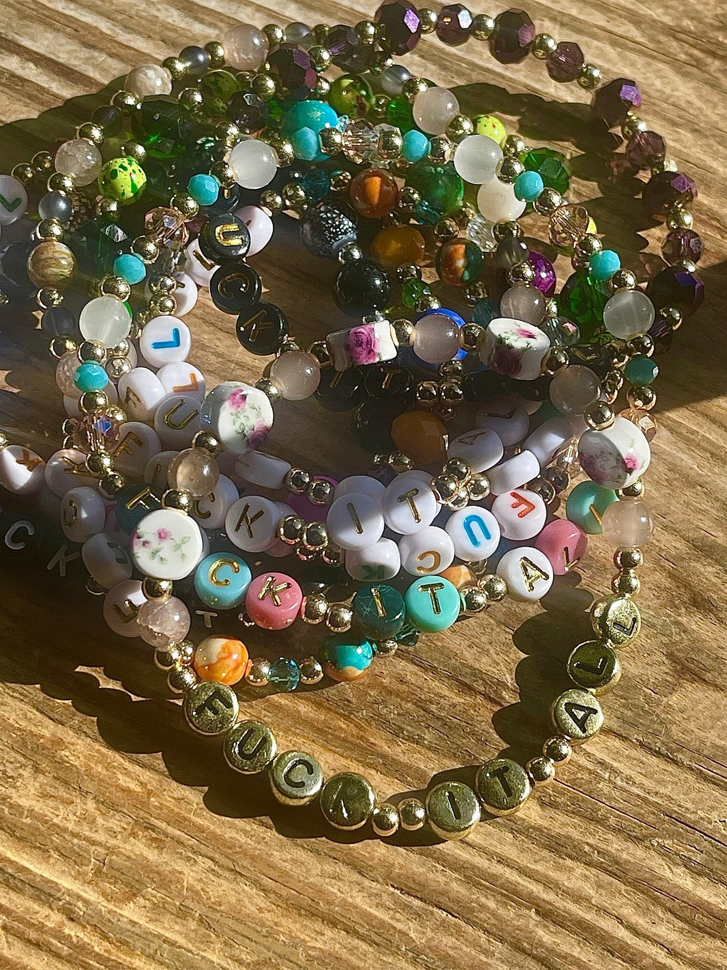 Fuck It All Bracelet – Neutral Stone Beaded Bracelet with Gold Accents, Snarky Gag Gift for Friends & Coworkers, Funny Adult Humor Jewelry
