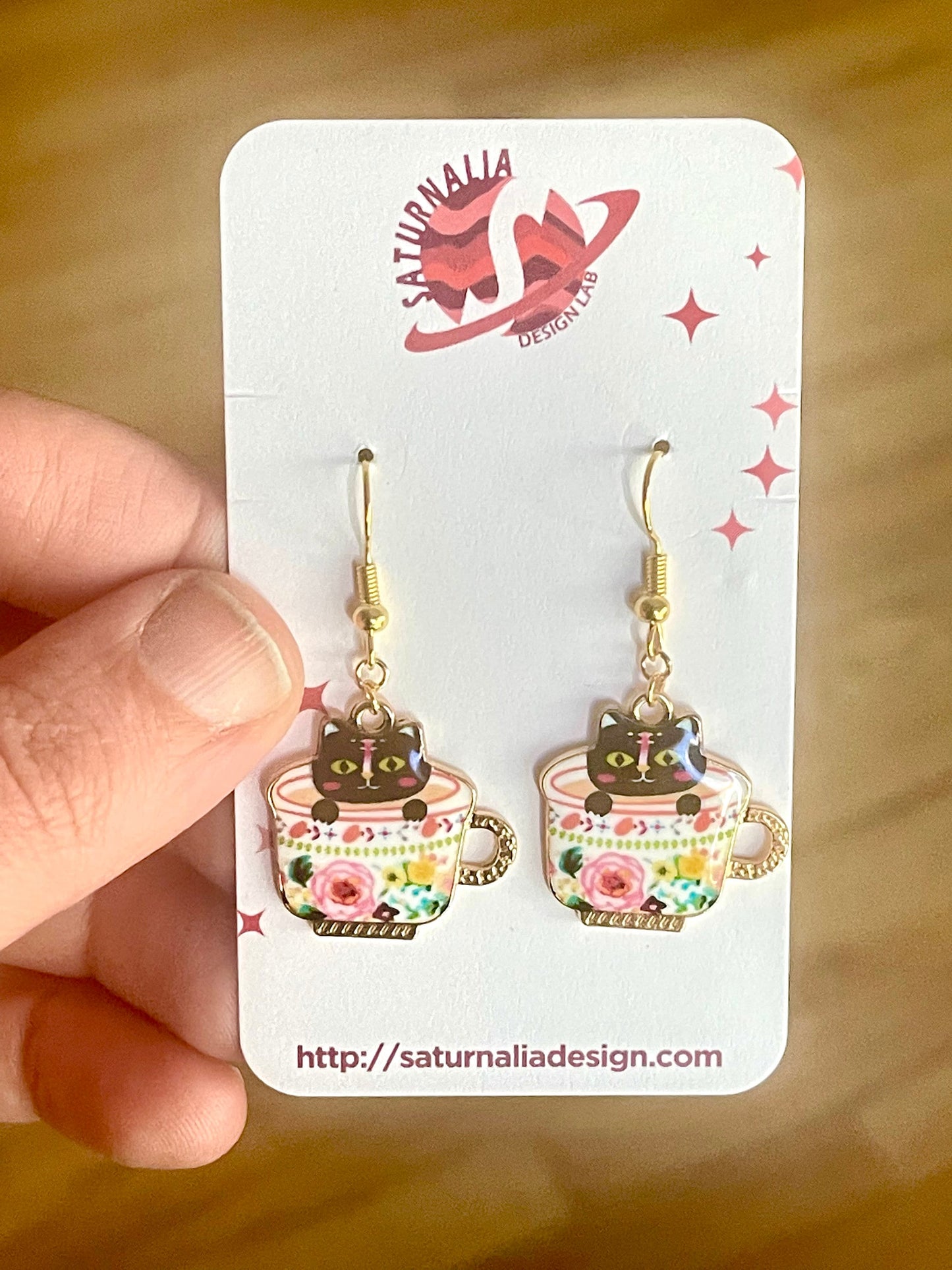 TEA TIME CAT Earrings, Cat Lover Earrings, Cute Cat Earrings, Cat Mom Gifts, Gifts for Her, Gifts for Cat Lovers, Birthday Gift, 5 Styles