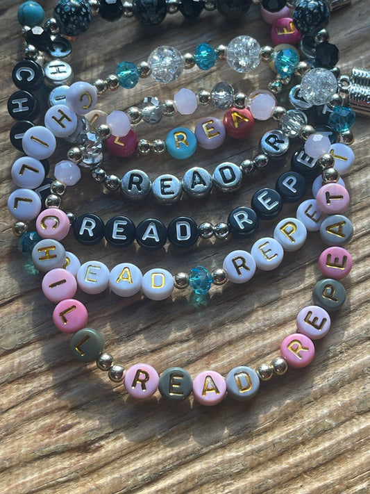 CHILL READ REPEAT Bracelets, Fun Bracelets for Booklovers, Booktok Bracelets, Gifts for Bookstagrammers, Gifts for Bookworms, Bookish Gifts