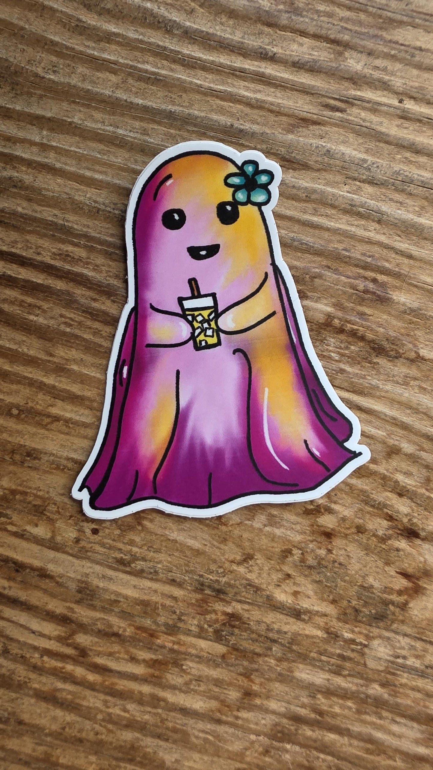 ROSIE THE GHOST Sticker | Colorful Ghost Sticker | Matte and Holographic Options | Waterproof Vinyl Stickers | Cute Halloween Sticker | 3in