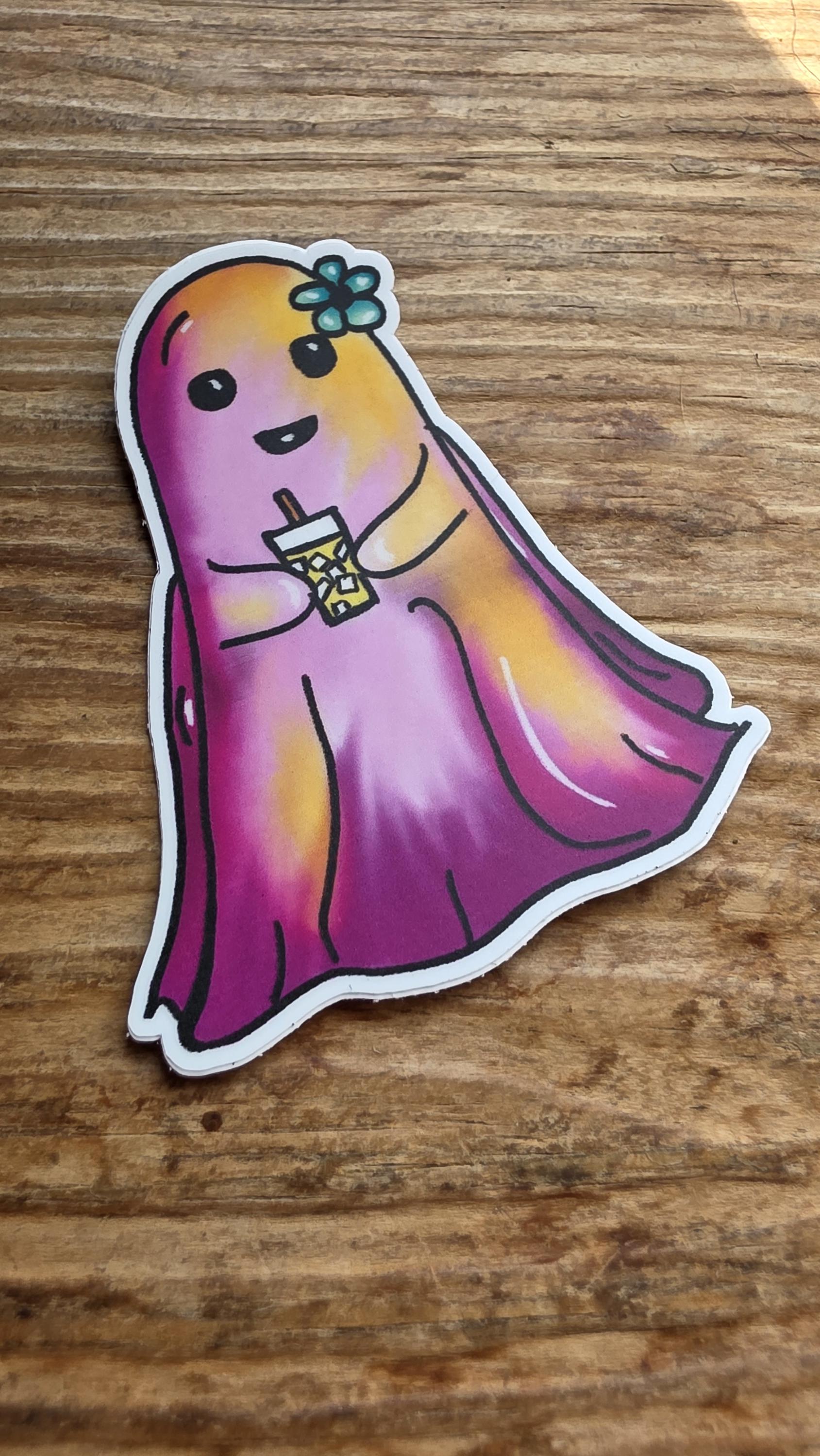ROSIE THE GHOST Sticker | Colorful Ghost Sticker | Matte and Holographic Options | Waterproof Vinyl Stickers | Cute Halloween Sticker | 3in