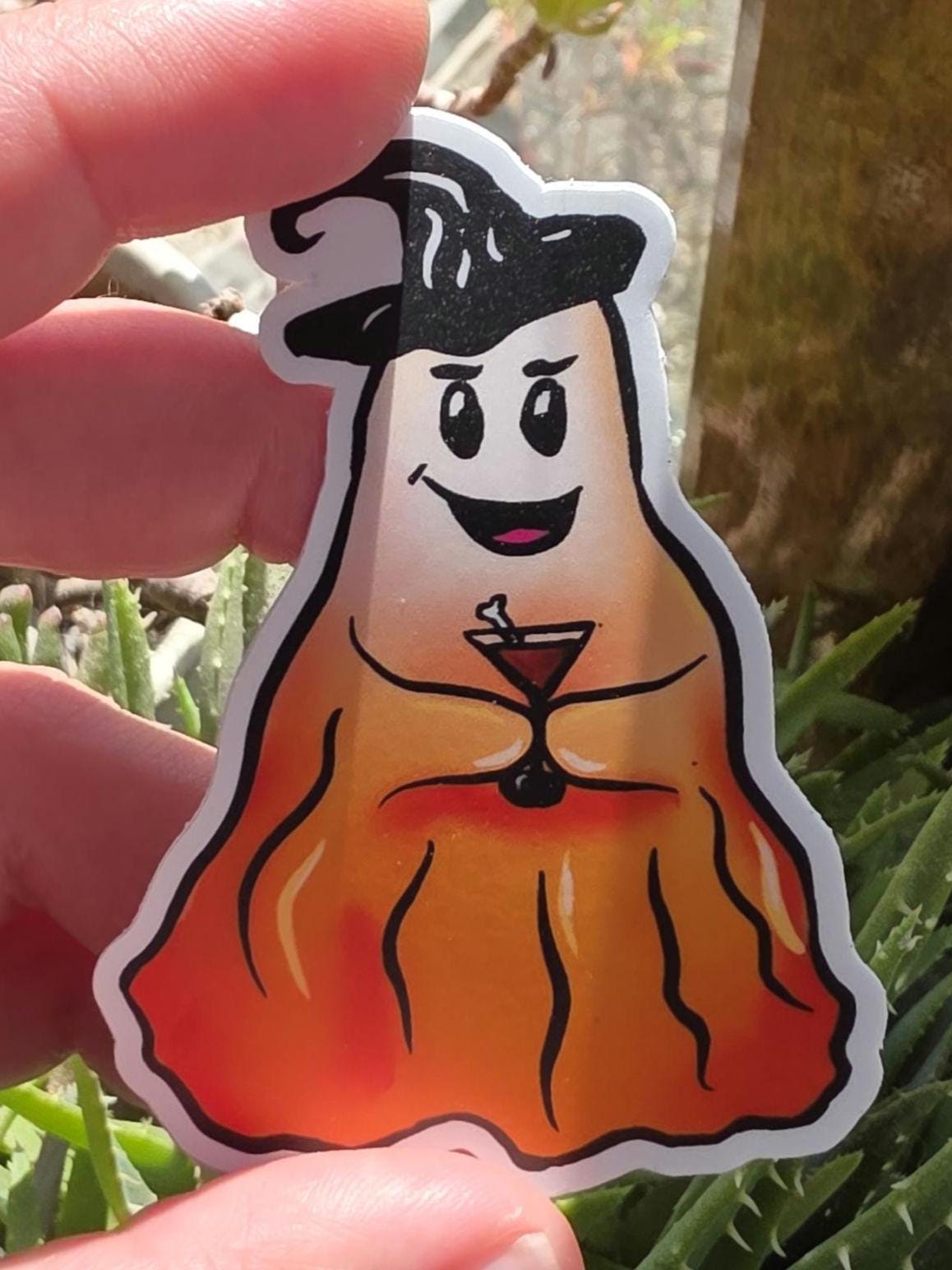 MARTINE THE GHOST Sticker, Martini-Drinking Ghost, Halloween Stickers, Gifts for Stationary Lovers, Gifts for Him, Halloween Stickers