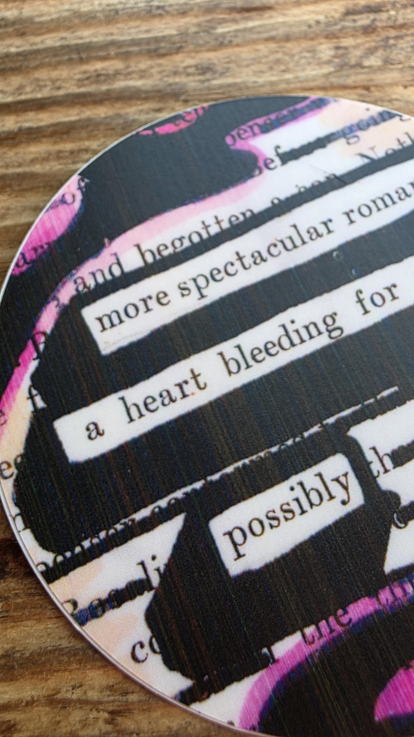 A Spectacular Romance Sticker, 3" Round, Blended Pink Shades, Blackout Poetry, Romantic Gift, Waterproof Vinyl Decal, Book Lover Gift