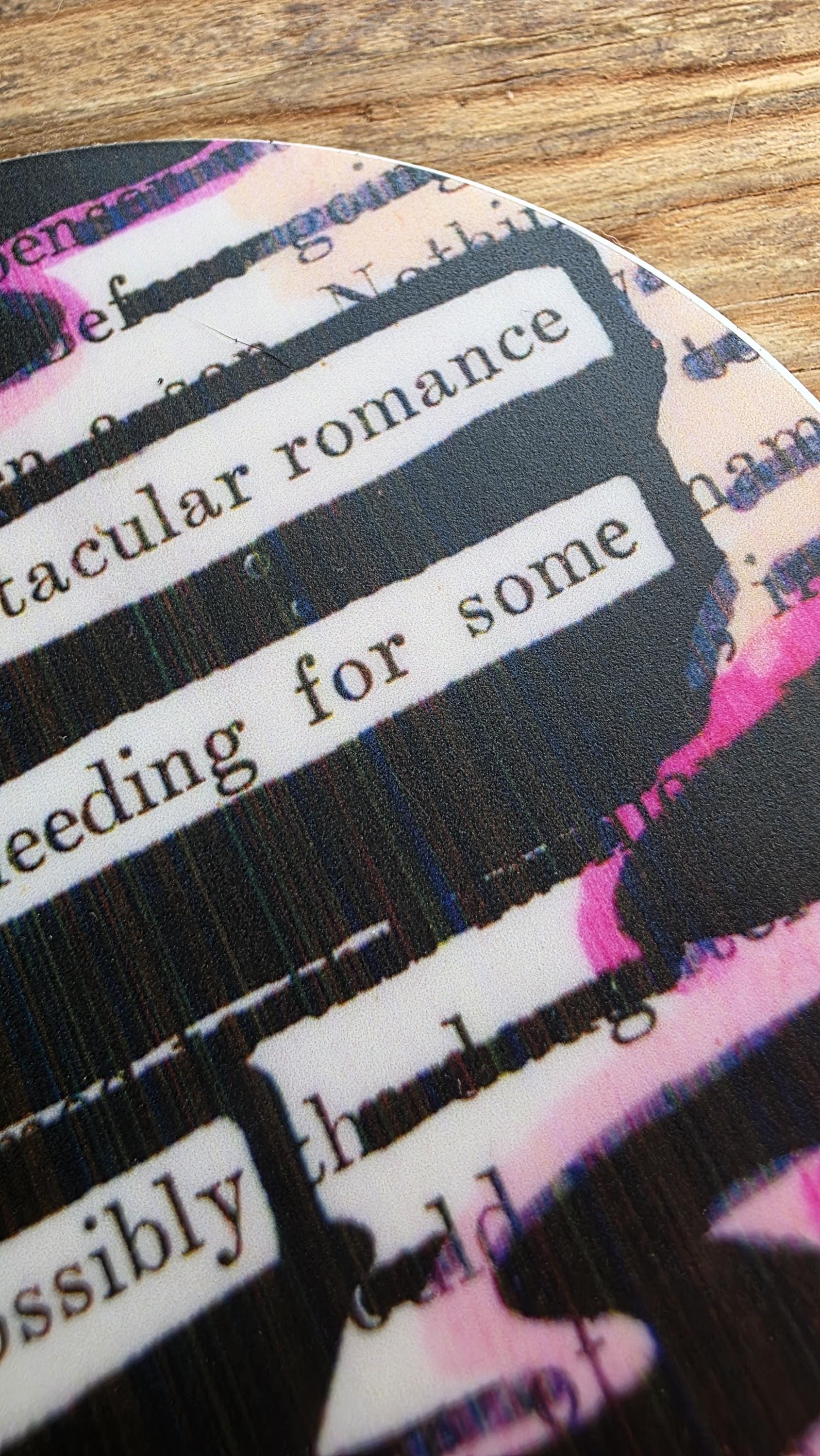 A Spectacular Romance Sticker, 3" Round, Blended Pink Shades, Blackout Poetry, Romantic Gift, Waterproof Vinyl Decal, Book Lover Gift