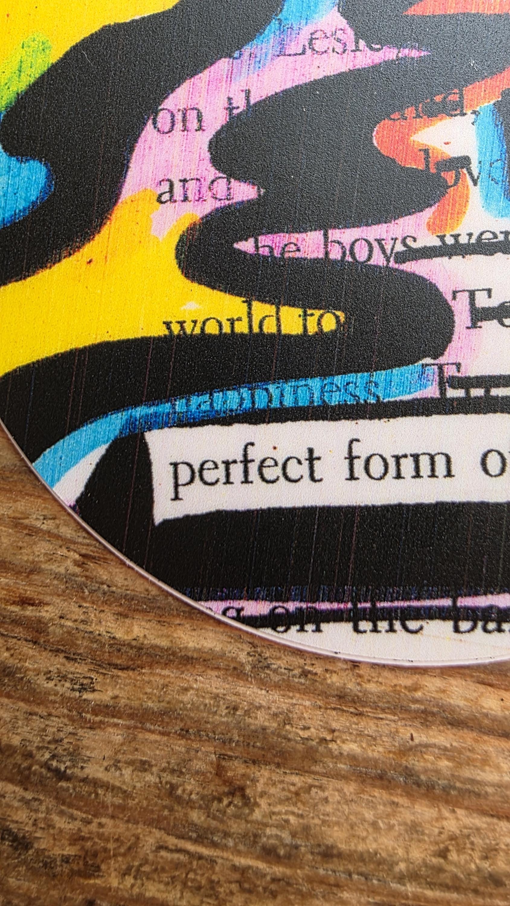 Sank Into Happiness Sticker, 3" Round Blackout Poetry Decal, Colorful Abstract Art, Waterproof Vinyl, Positive Quote, Book Lover Gift