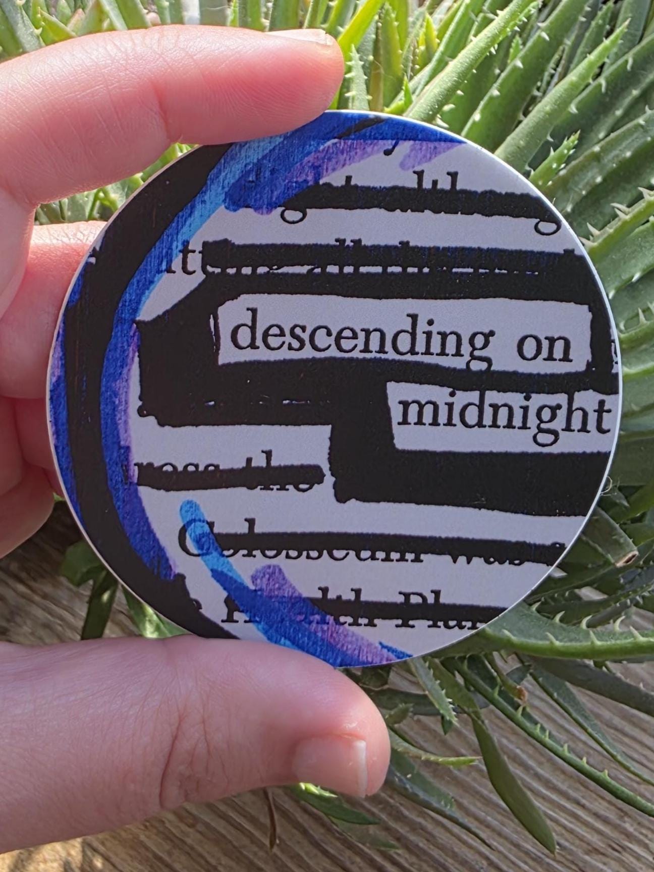 Descending on Midnight Sticker, 3" Round, Waterproof Vinyl Decal, Blackout Poetry, Dark Academia, Library Sticker, Book Lover Gift
