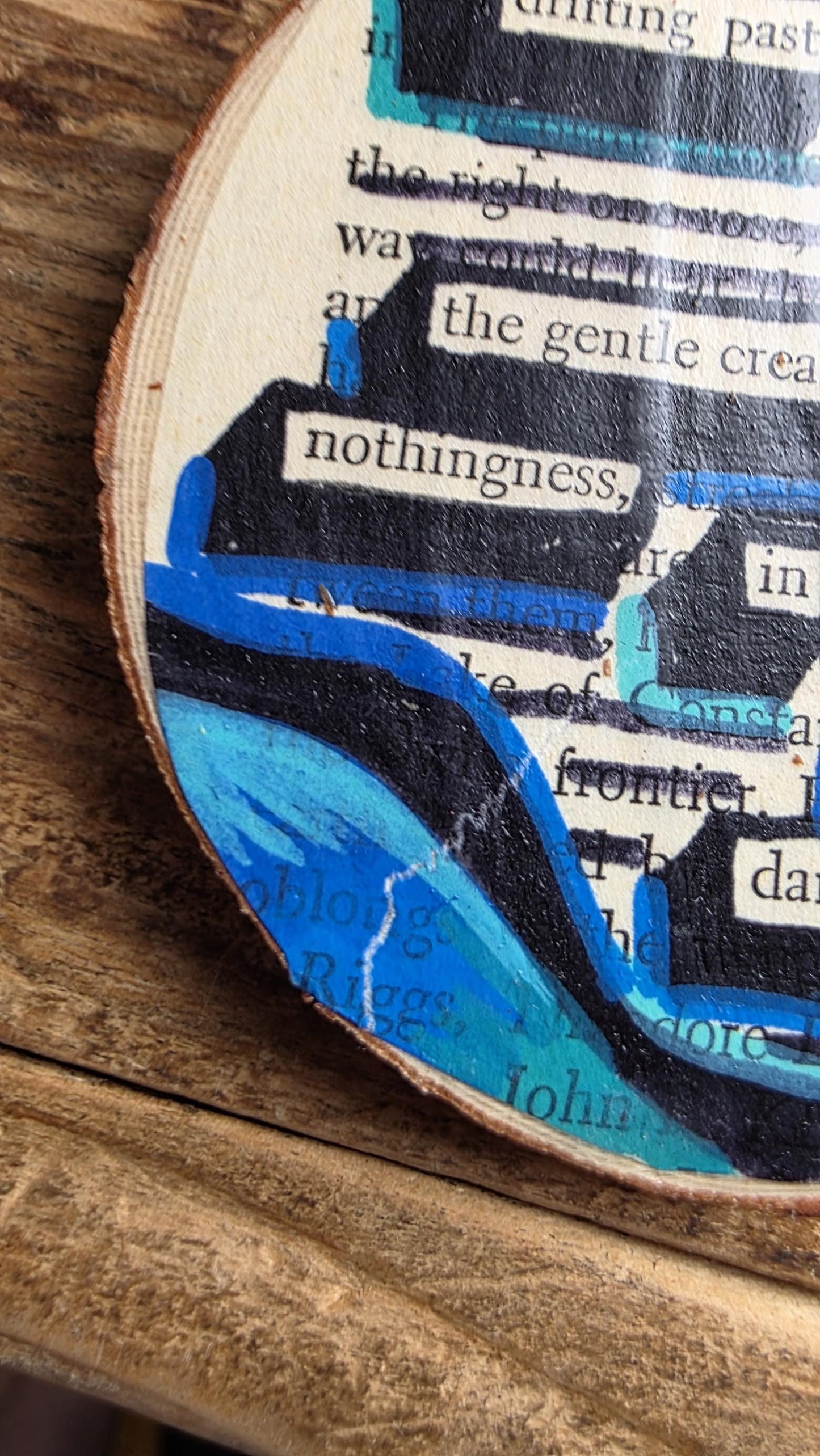 Blackout Poetry Ornament – “Drifting Past the Gentle Creaking Nothingness in the Dark” | Upcycled Book Art | Gothic Christmas Decor