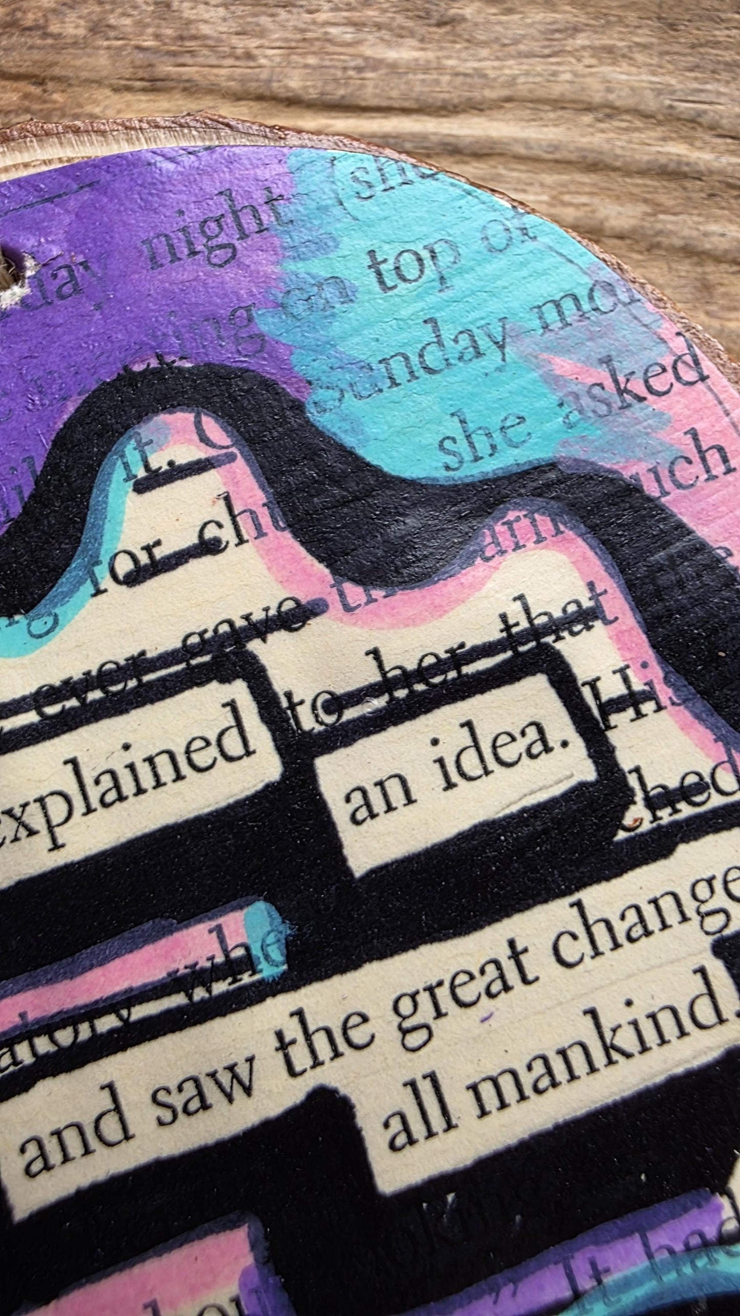 Blackout Poetry Ornament – “She Explained an Idea” | Upcycled Book Ornament | Feminist Gift | Literary Christmas Decor | Handmade