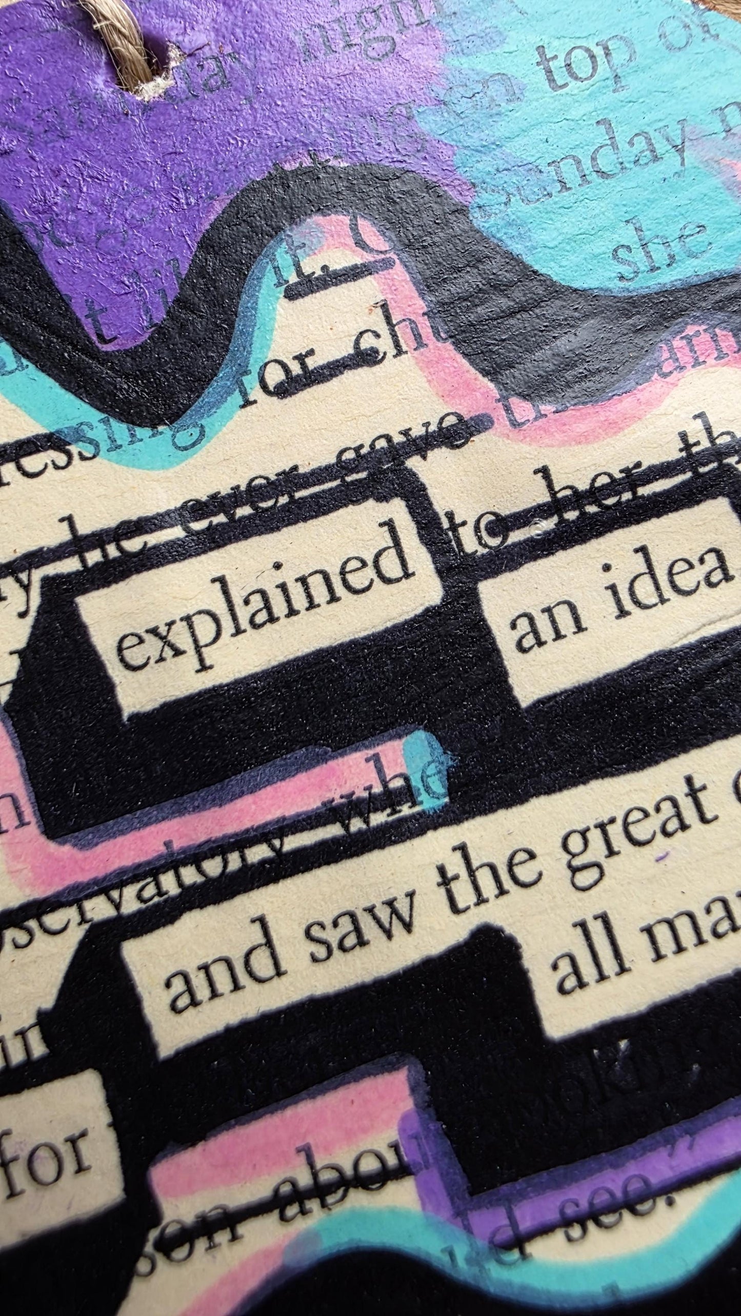 Blackout Poetry Ornament – “She Explained an Idea” | Upcycled Book Ornament | Feminist Gift | Literary Christmas Decor | Handmade