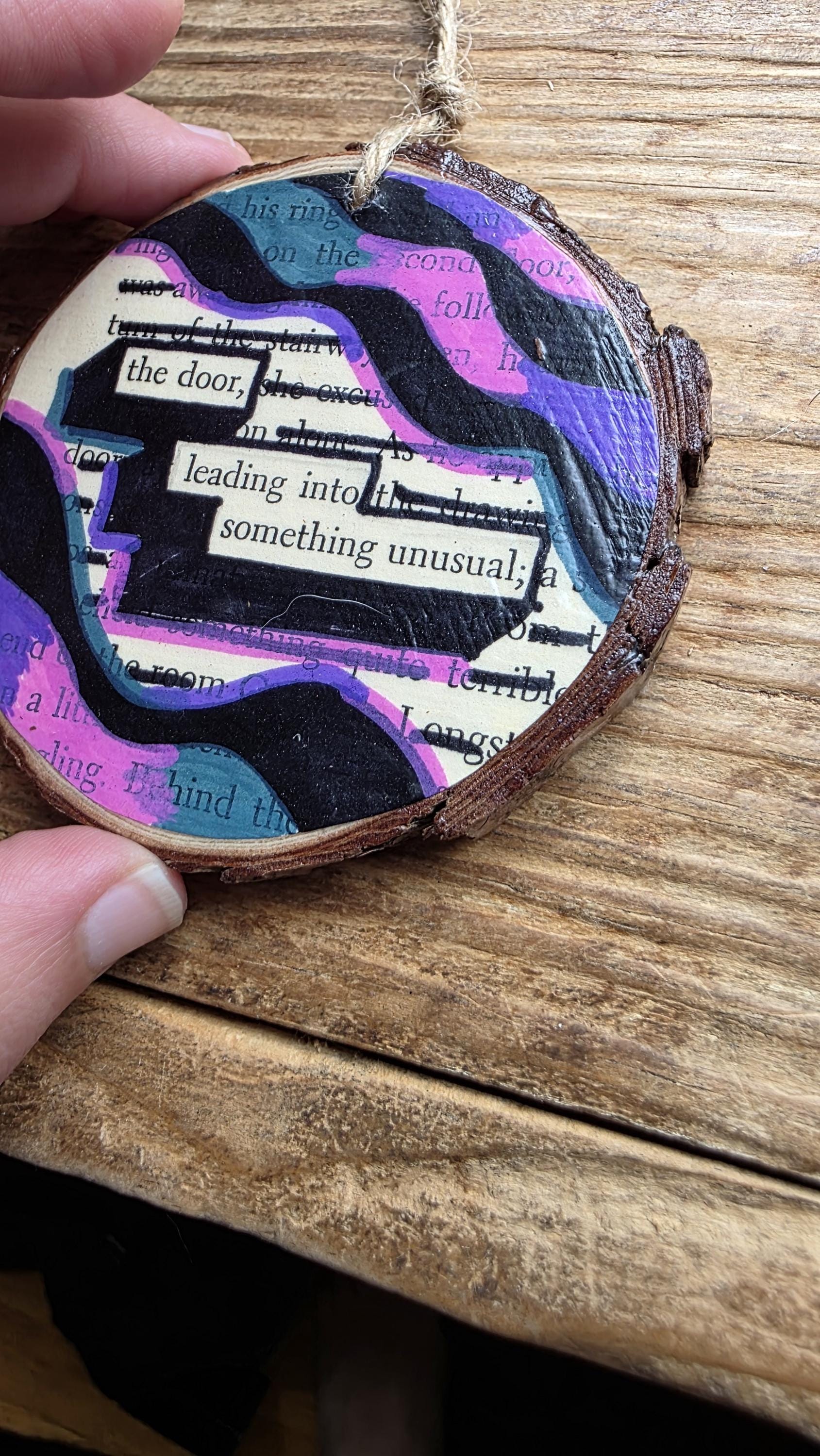 The Door Leading to Something Unusual | Literary Art Ornament | Paranormal Gift | Blackout Poetry Ornament | Book Page Décor