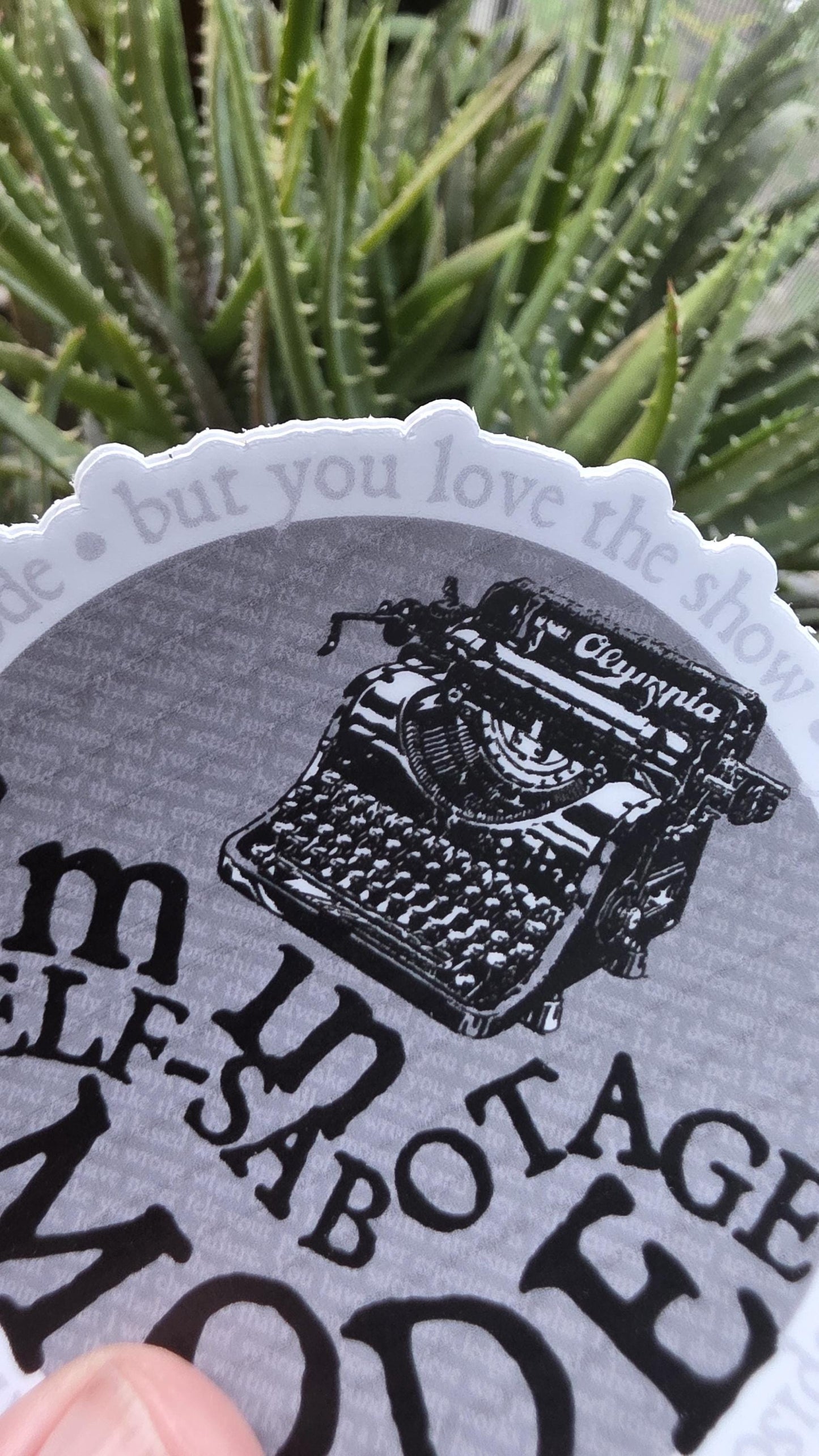 SELF-SABATOGE MODE Vinyl Sticker, Laminated Vinyl Sticker with Typewriter, Writer Stickers, Poet Stickers, Stocking Stuffers, Vinyl Decal