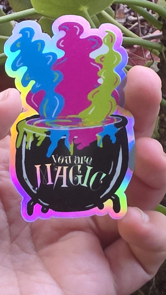 You Are Magic Vinyl Sticker, Holographic Cauldron Sticker for Waterbottles and Laptops