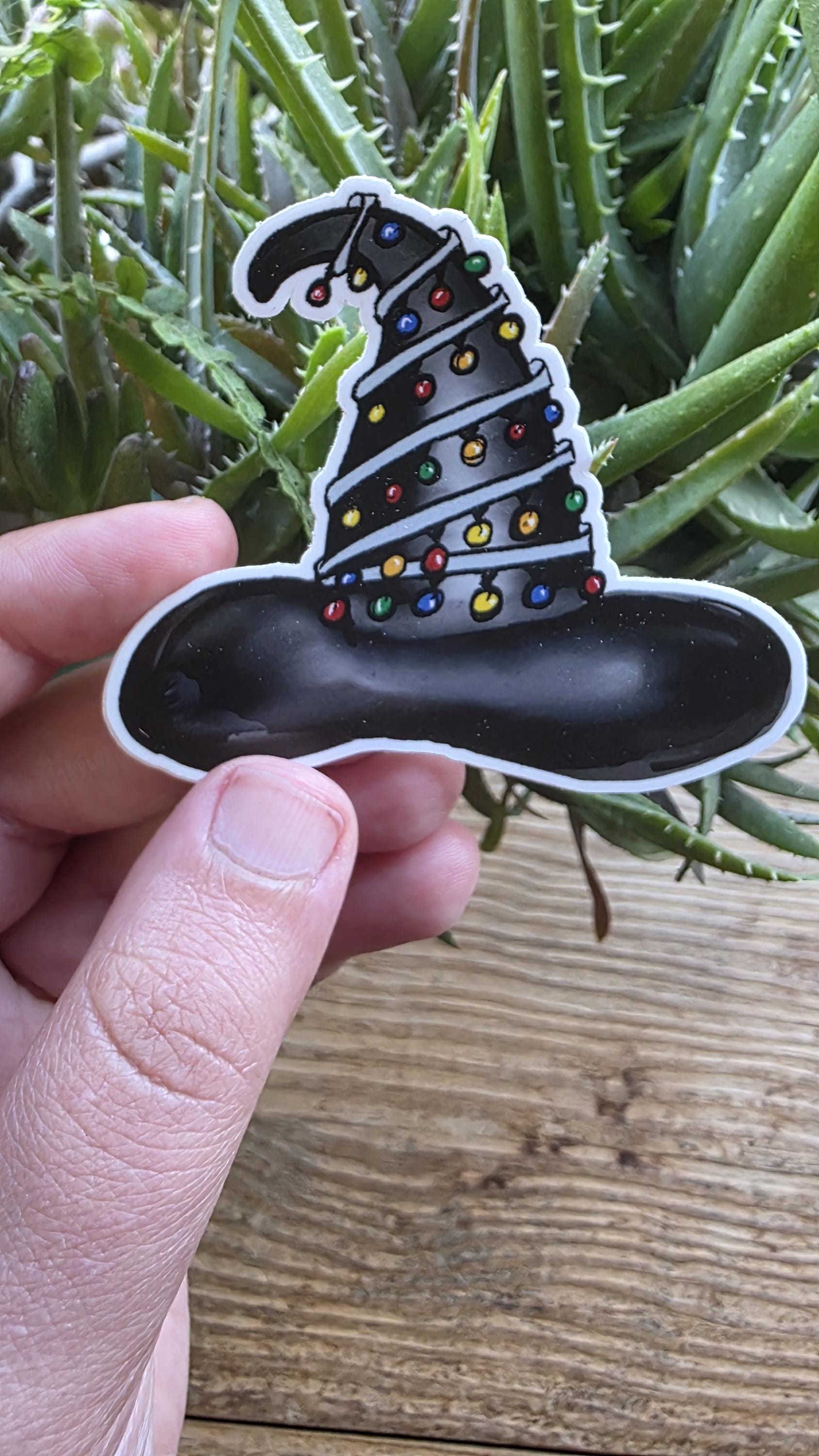 Festive Witch Hat Sticker – 3 Inch Matte Vinyl, Yuletide Holiday Magic, Halloween and Christmas Digital Artwork