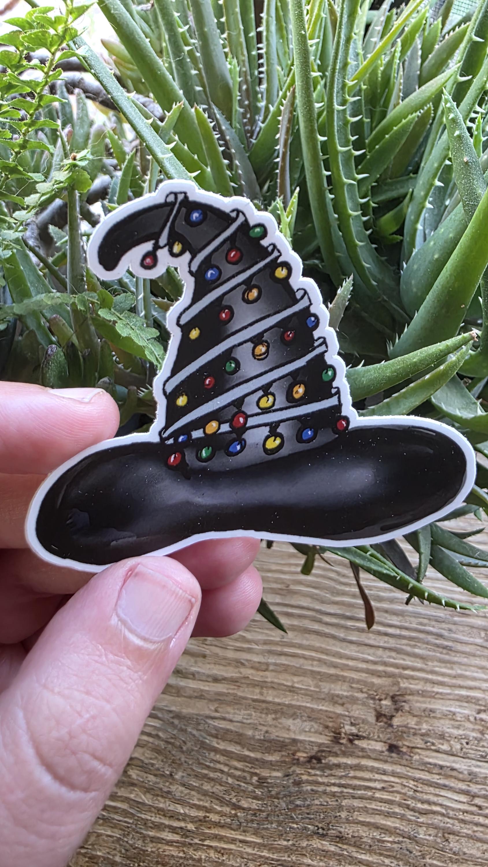 Festive Witch Hat Sticker – 3 Inch Matte Vinyl, Yuletide Holiday Magic, Halloween and Christmas Digital Artwork