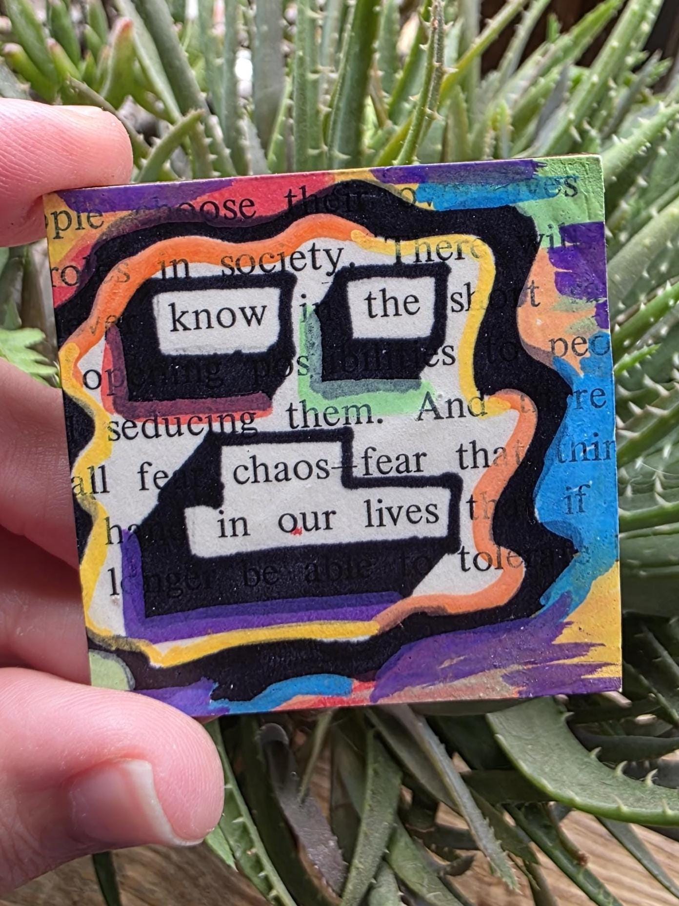 Know the Chaos of Our Lives Magnet | Abstract Rainbow Book Art, Blackout Poetry Magnet
