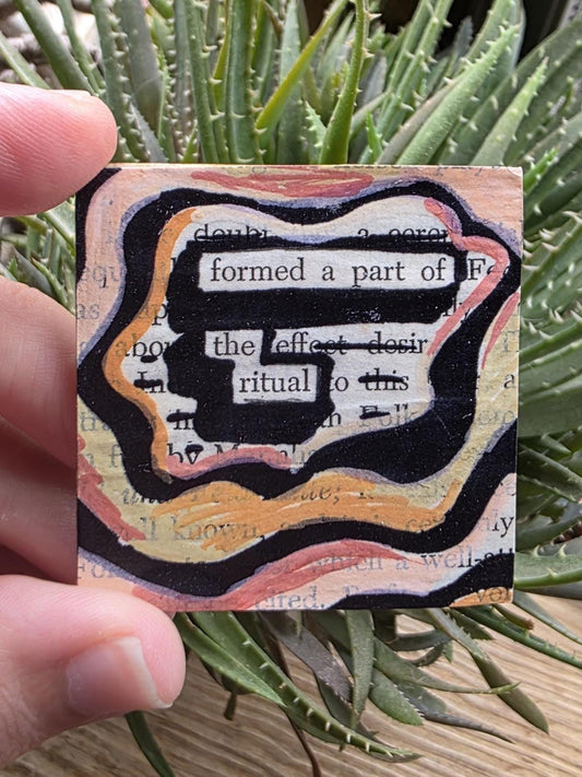 Formed a Part of the Ritual Magnet | Vintage Beige Literary Art, Blackout Poetry for Writers, Storytellers, and Librarians