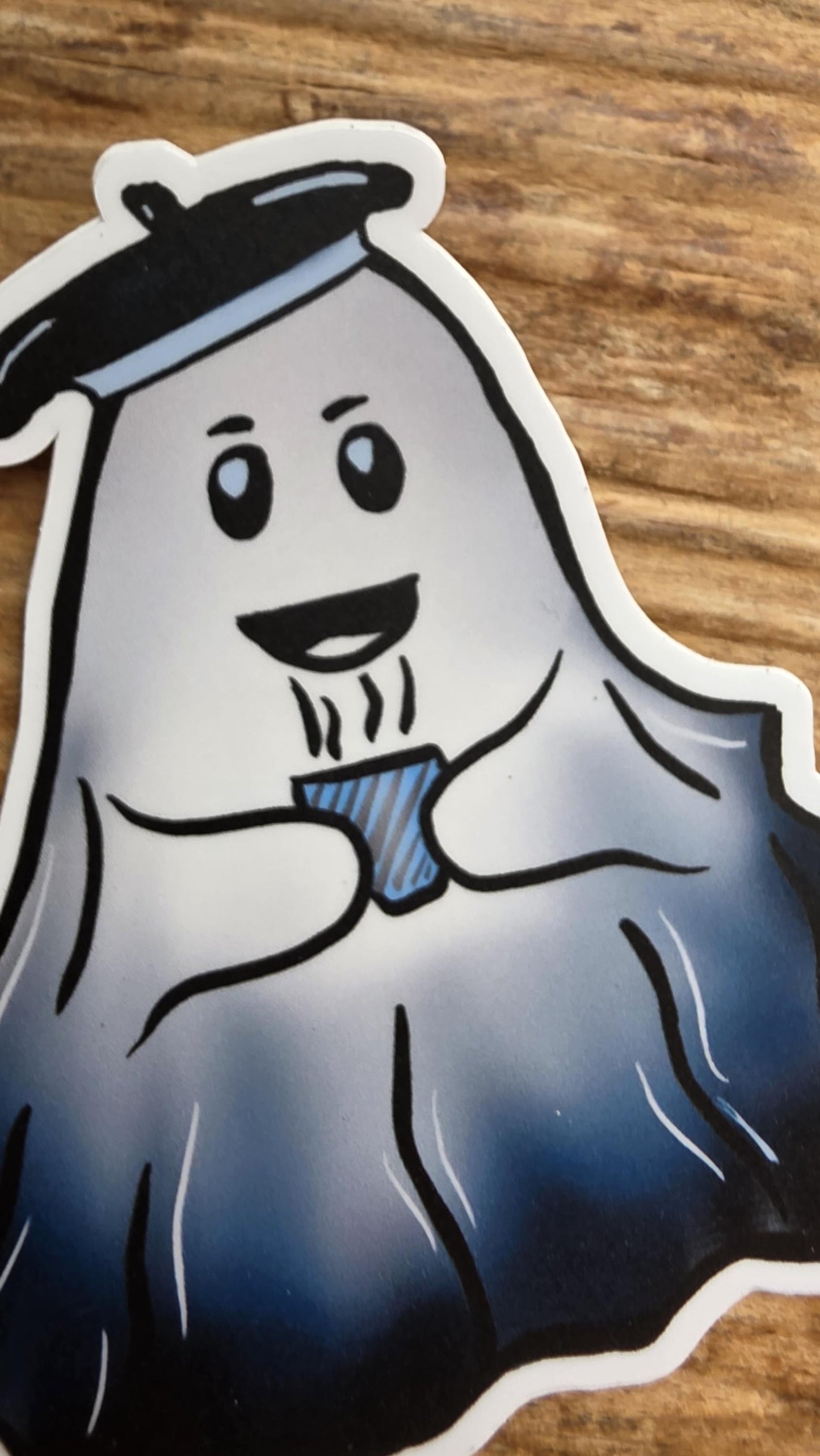 ASH THE GHOST Stickers, Ghost Sticker, Coffee Drinking Ghost, Vinyl Sticker for Water Bottle, Gifts for Friends, Halloween Stickers