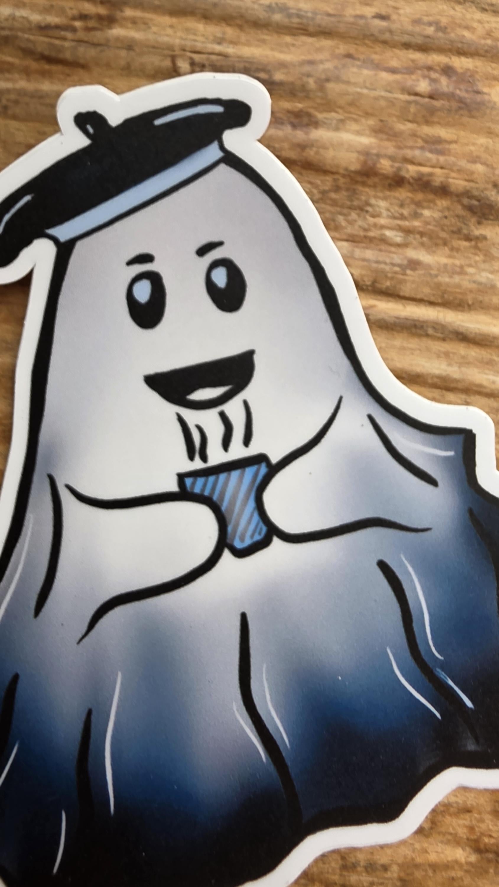 ASH THE GHOST Stickers, Ghost Sticker, Coffee Drinking Ghost, Vinyl Sticker for Water Bottle, Gifts for Friends, Halloween Stickers
