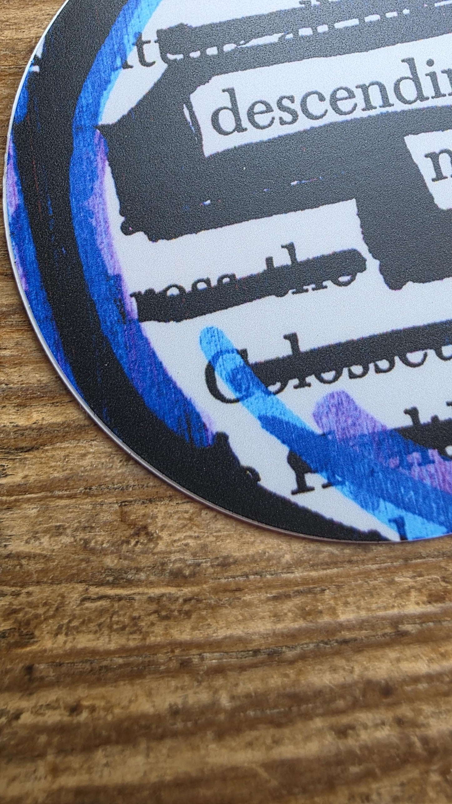 Descending on Midnight Sticker, 3" Round, Waterproof Vinyl Decal, Blackout Poetry, Dark Academia, Library Sticker, Book Lover Gift