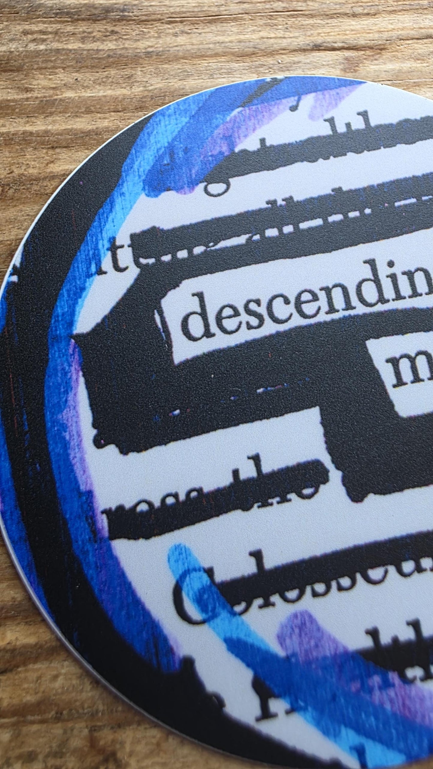 Descending on Midnight Sticker, 3" Round, Waterproof Vinyl Decal, Blackout Poetry, Dark Academia, Library Sticker, Book Lover Gift