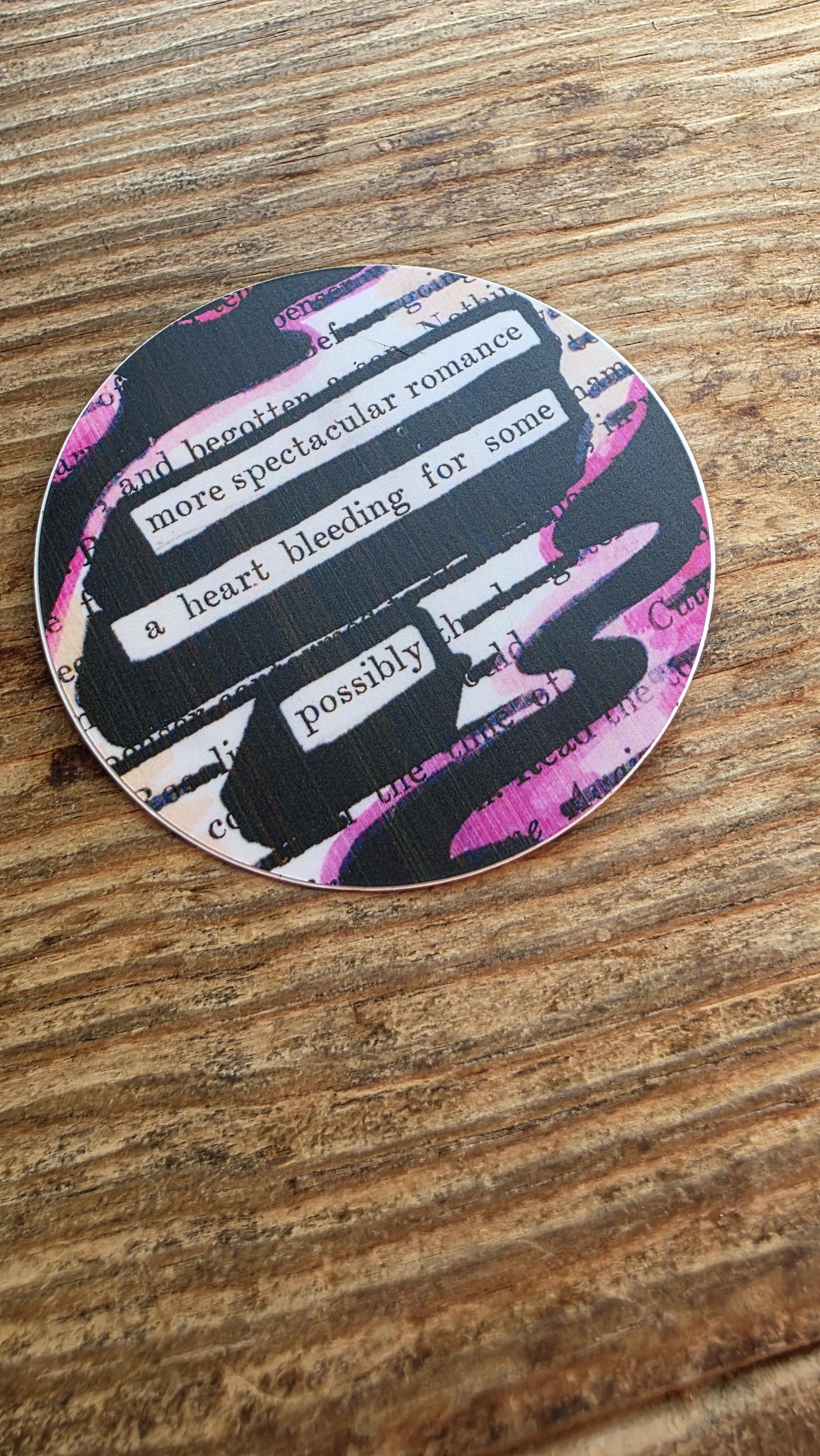 A Spectacular Romance Sticker, 3" Round, Blended Pink Shades, Blackout Poetry, Romantic Gift, Waterproof Vinyl Decal, Book Lover Gift